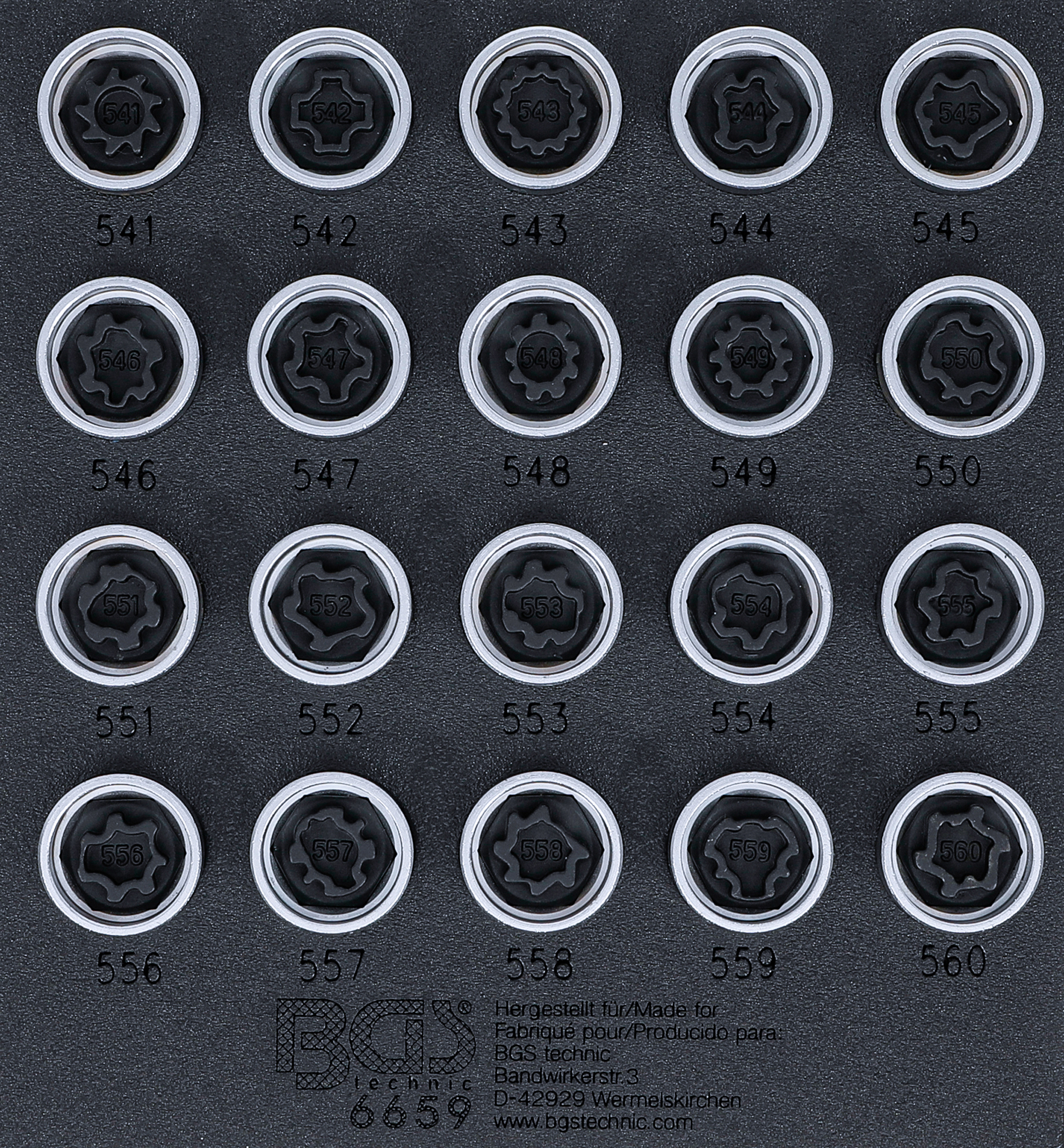 BGS 6659 Werkstattwageneinlage 1/6: Felgenschloss-Werkzeug-Satz für VAG | 20-tlg.