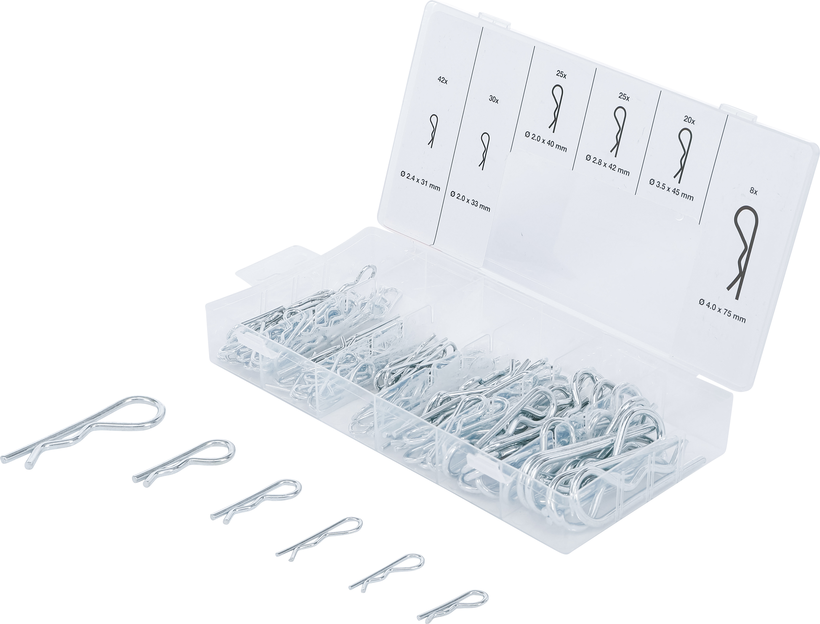 BGS 8043 Federsplinte-Sortiment | Ø 2,4 - 4,0 mm | 150-tlg.