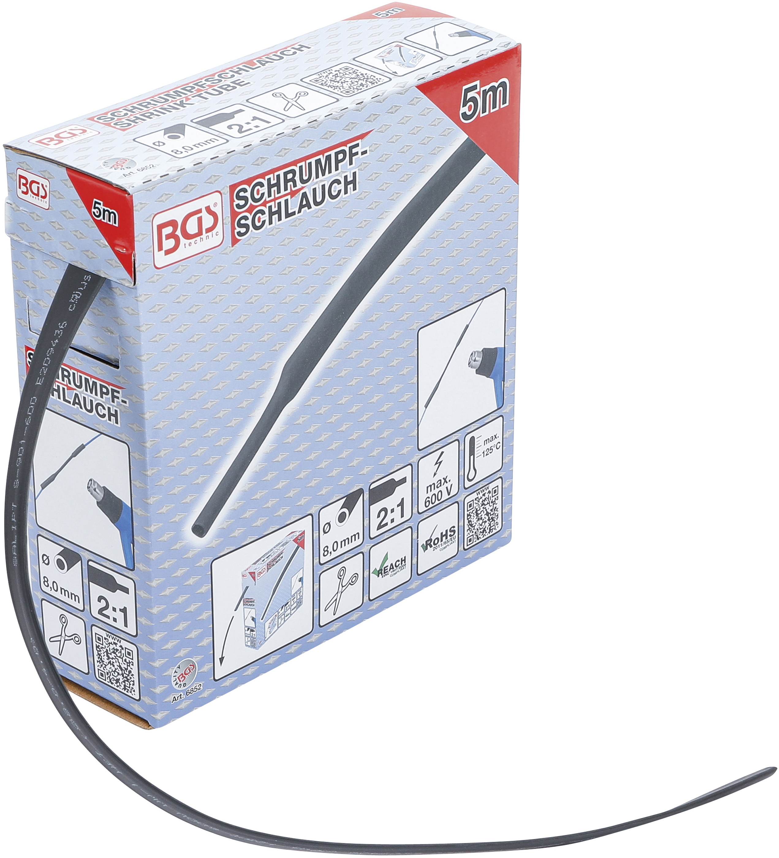 BGS 6852 Schrumpfschlauch-Box | schwarz | Ø 8 mm | 5 m