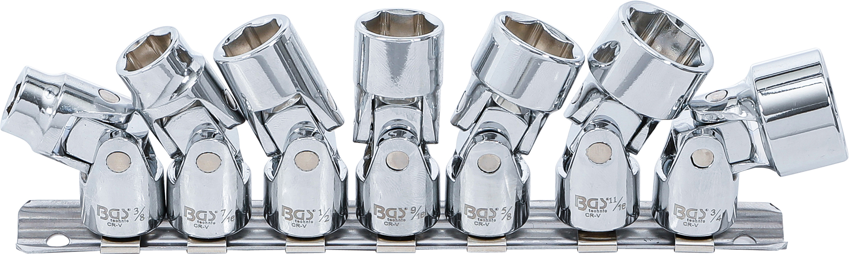 BGS 9501 Gelenk-Steckschlüssel-Satz, Sechskant | Antrieb Innenvierkant 10 mm (3/8") | SW 3/8" - 3/4" | Zollgrößen | 7-tlg.