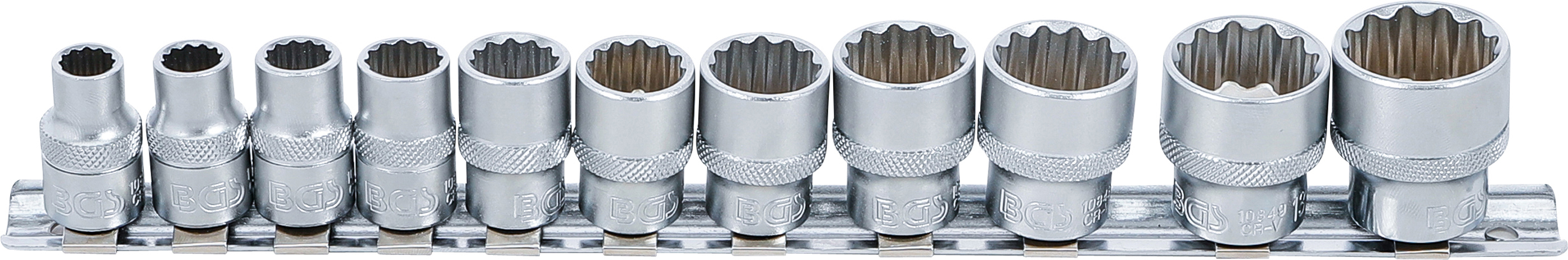 BGS 9112 Steckschlüssel-Einsatz-Satz, Zwölfkant | Antrieb Innenvierkant 10 mm (3/8") | Zollgrößen | 11-tlg.