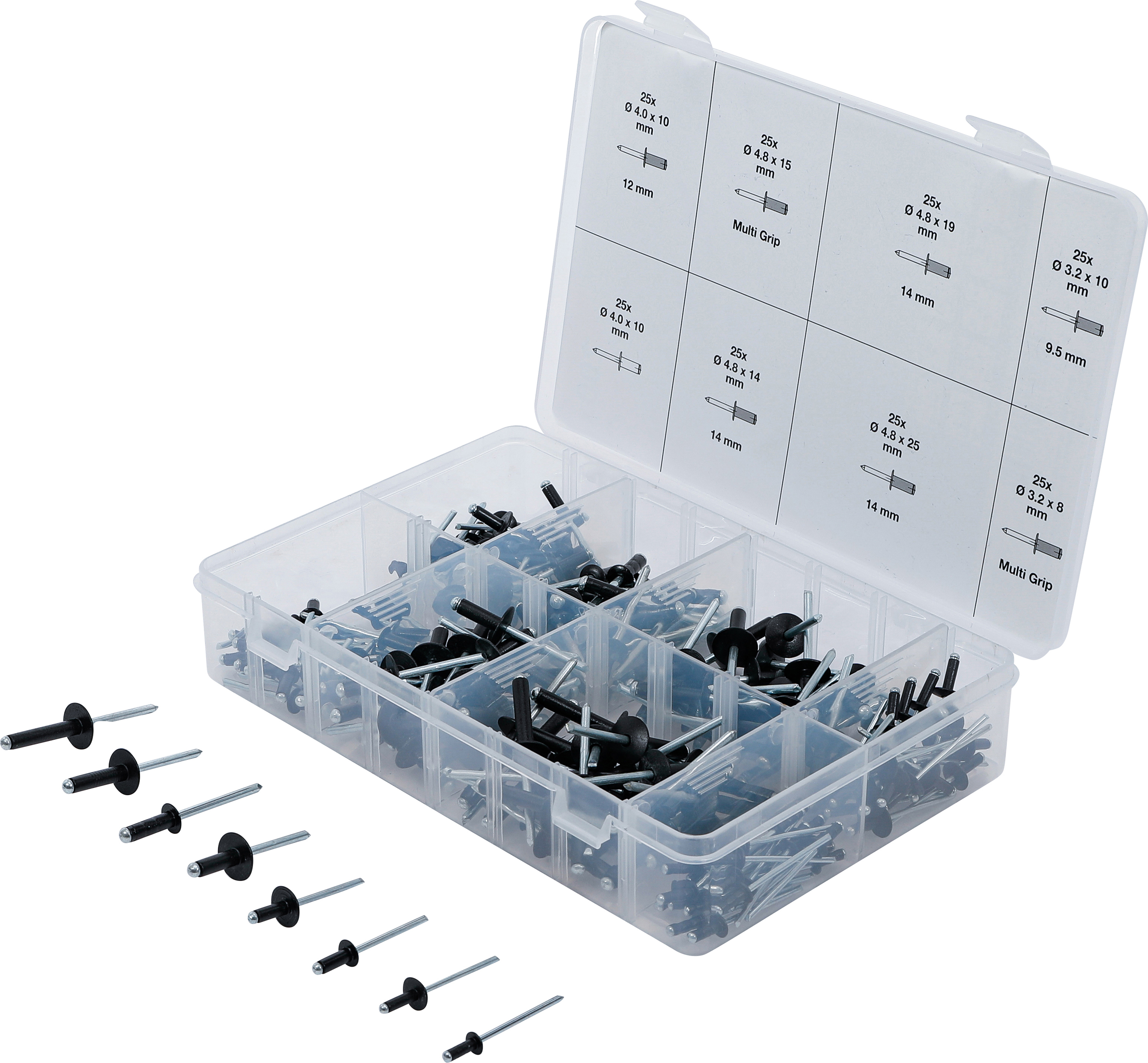 BGS 85224 Blindnieten-Sortiment | Aluminium | Ø 3,2 - 4,8 mm | 200-tlg.