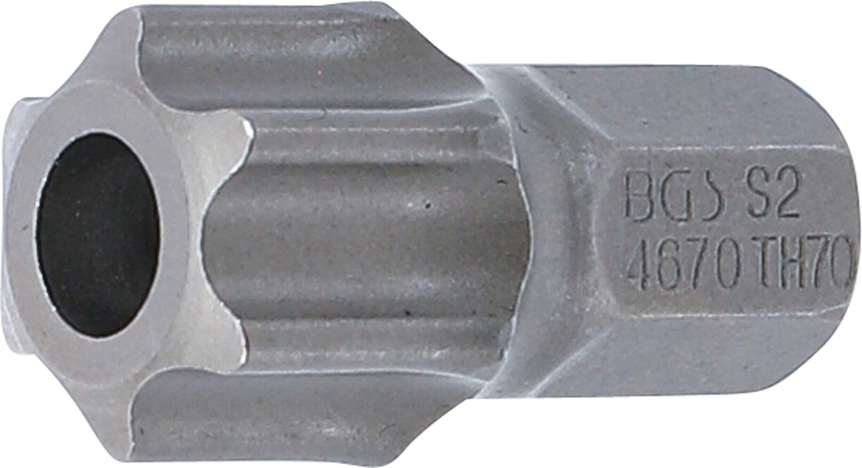 BGS 4670 Bit | Länge 30 mm | Antrieb Außensechskant 10 mm (3/8") | T-Profil (für Torx) mit Bohrung T70