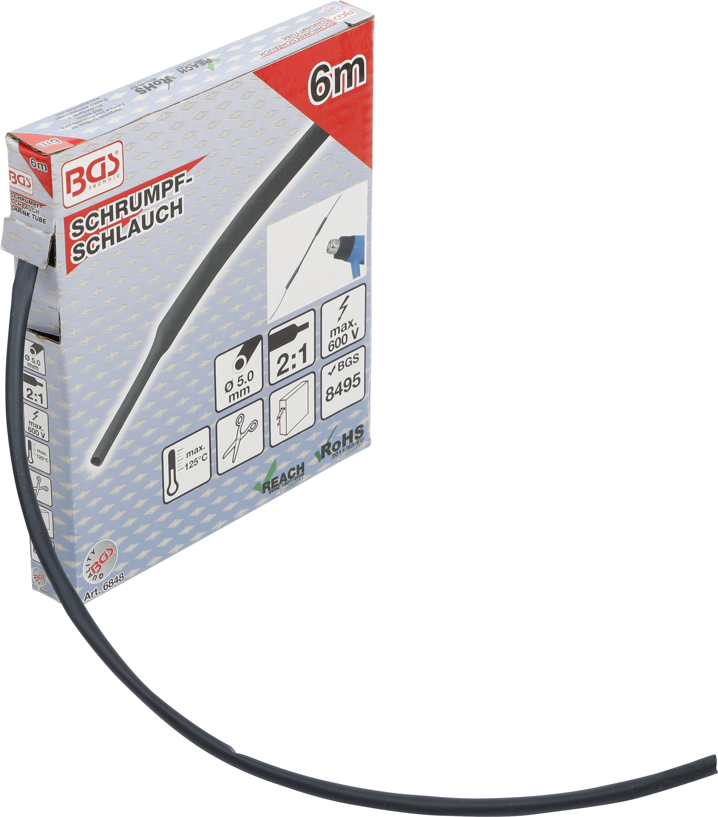 BGS 6848 Schrumpfschlauch-Box | schwarz | Ø 5 mm | 6 m
