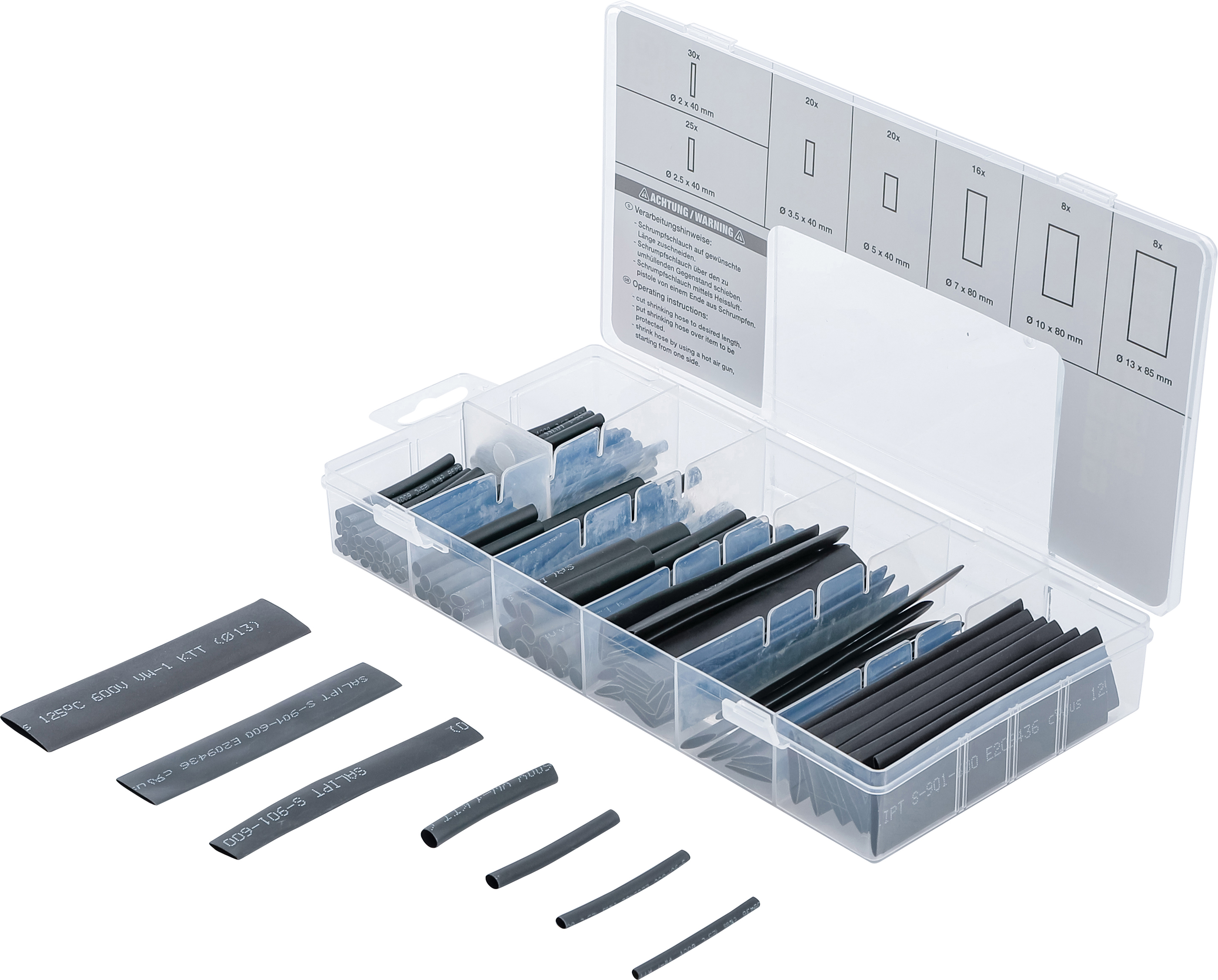 BGS 8042 Schrumpfschlauch-Sortiment | schwarz | 127-tlg.