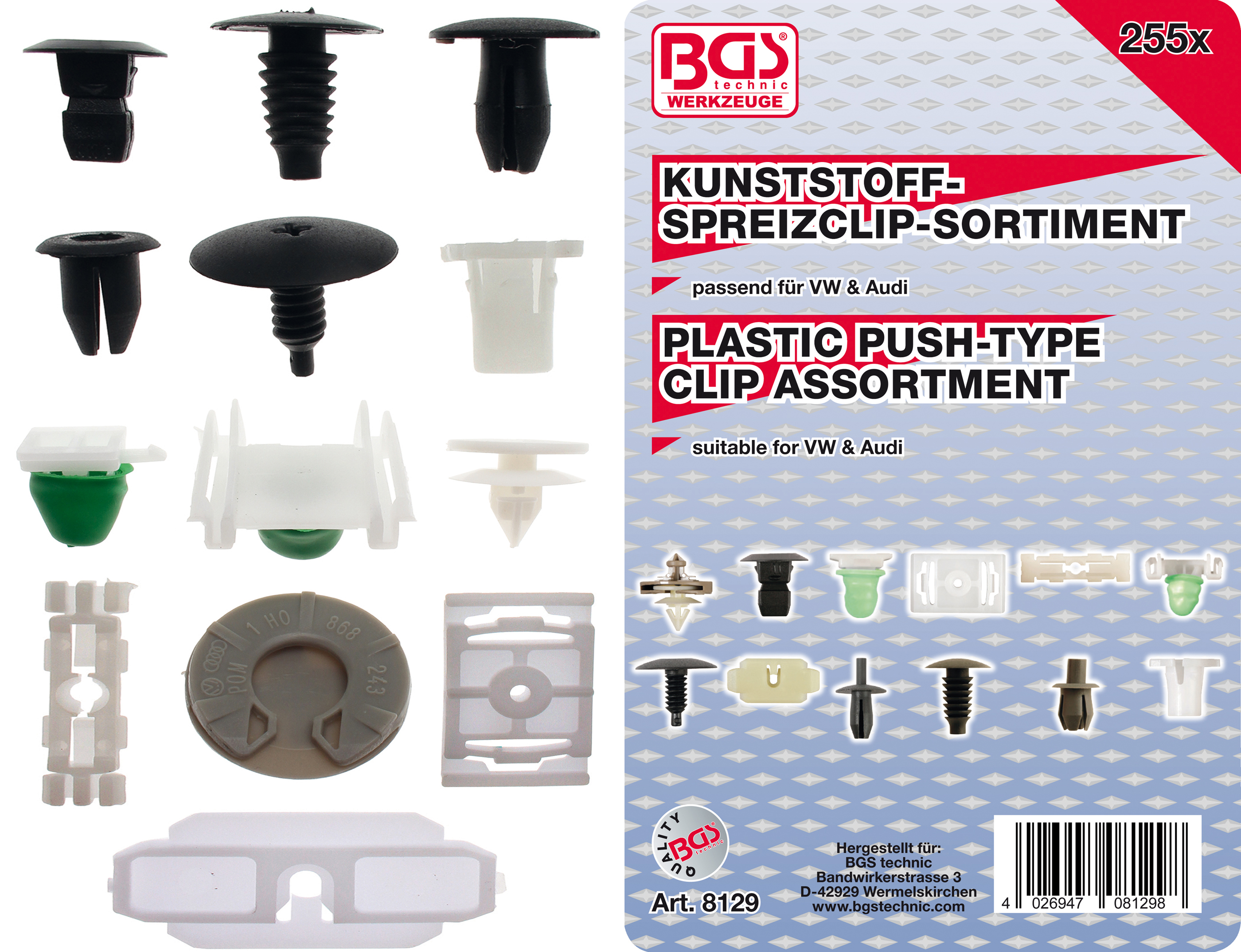 BGS 8129 Verkleidungs-Clip-Sortiment für VW Fahrzeuge | 255-tlg.