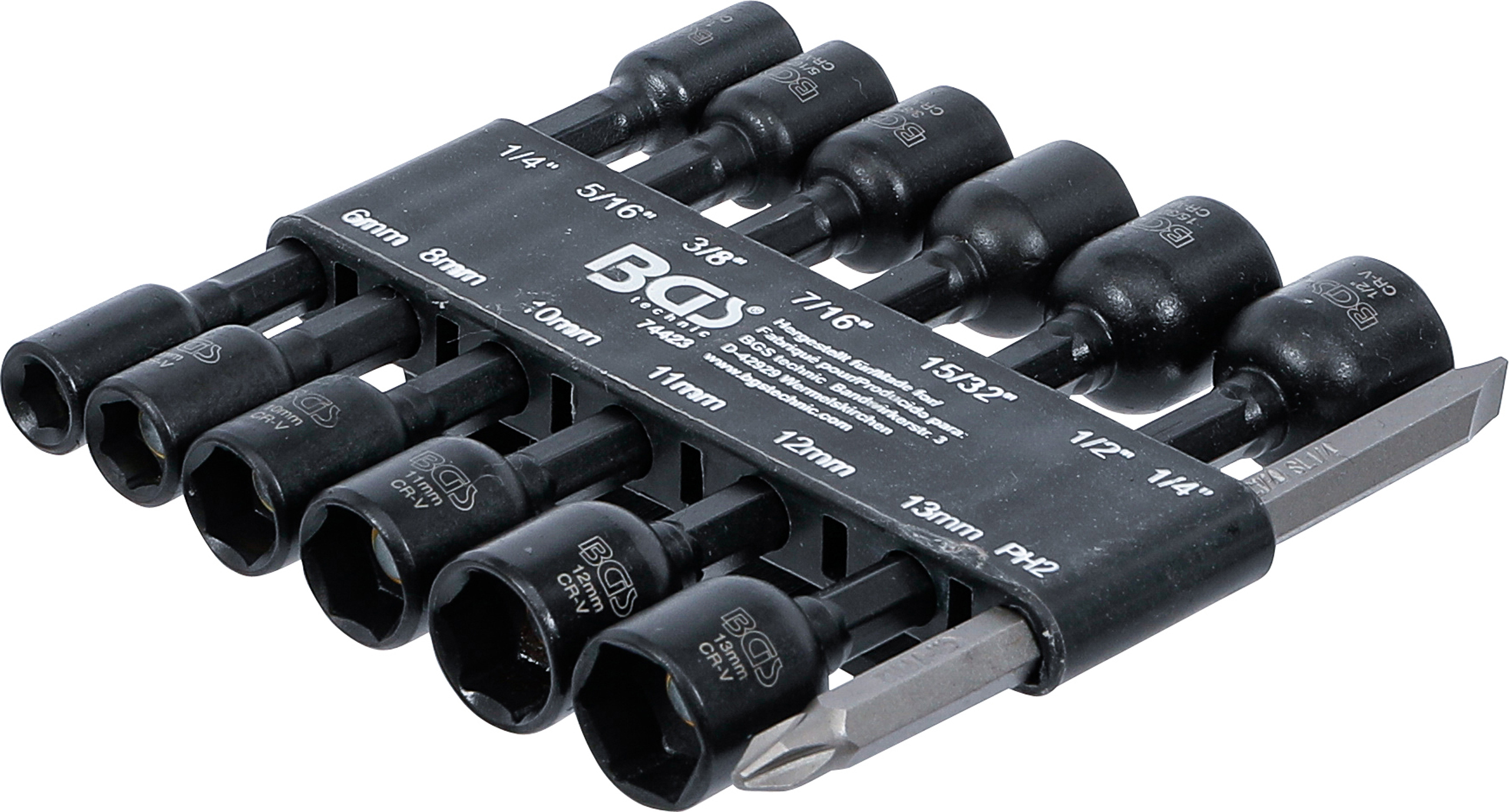 BGS 74423 Steckschlüssel-Einsatz-Satz Sechskant | Antrieb Außensechskant 6,3 mm (1/4") | für Bohrmaschinen | SW 1/4 - 1/2", 6 - 13 mm | 14-tlg.