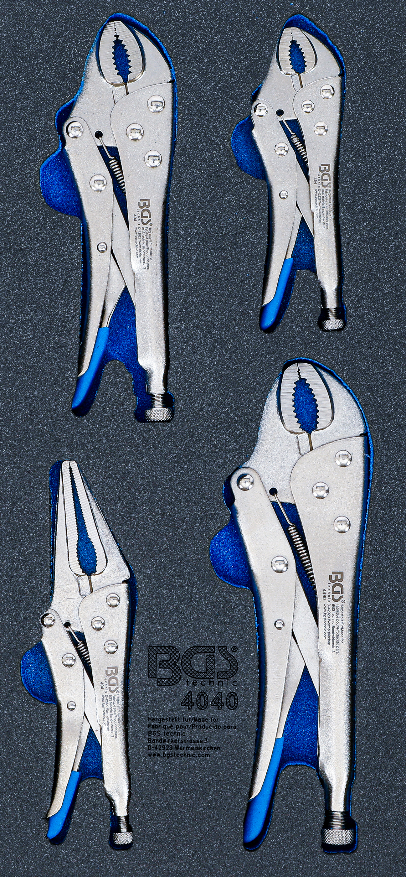 BGS 4040 Werkstattwageneinlage 1/3: Gripzangen | 4-tlg.