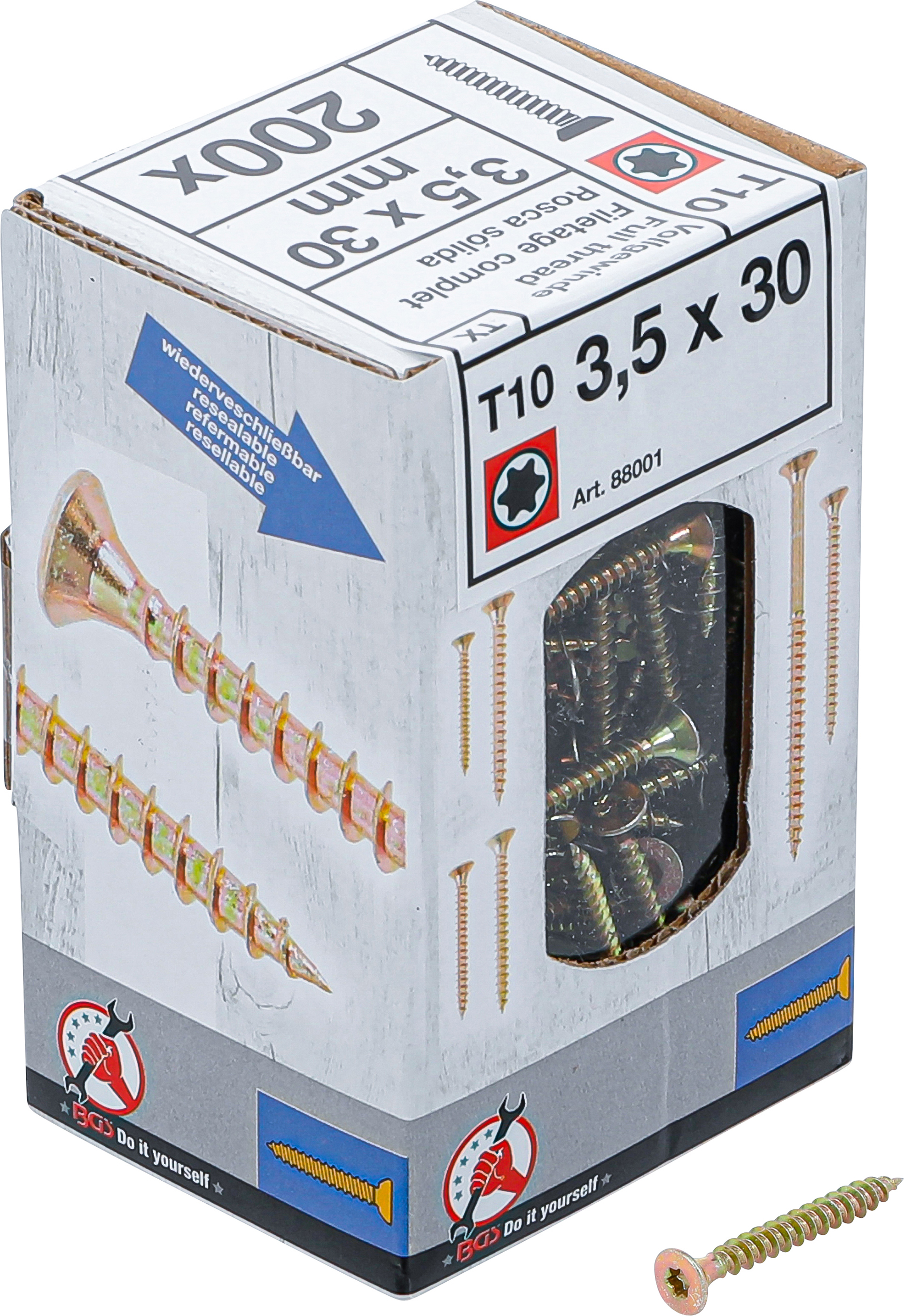 BGS 88001 Mehrzweckschrauben | T-Profil (für Torx) T10 | 3,5 x 30 mm | 200 Stück