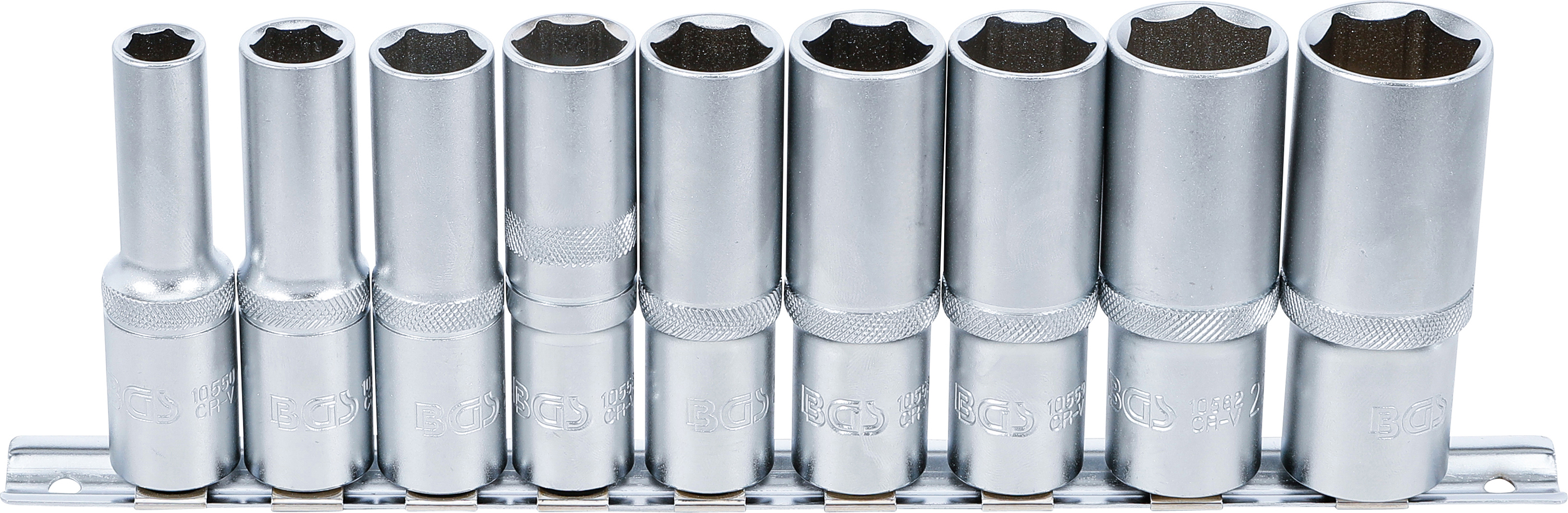BGS 2223 Steckschlüssel-Einsatz-Satz Sechskant, tief | Antrieb Innenvierkant 12,5 mm (1/2") | SW 10 - 24 mm | 9-tlg.