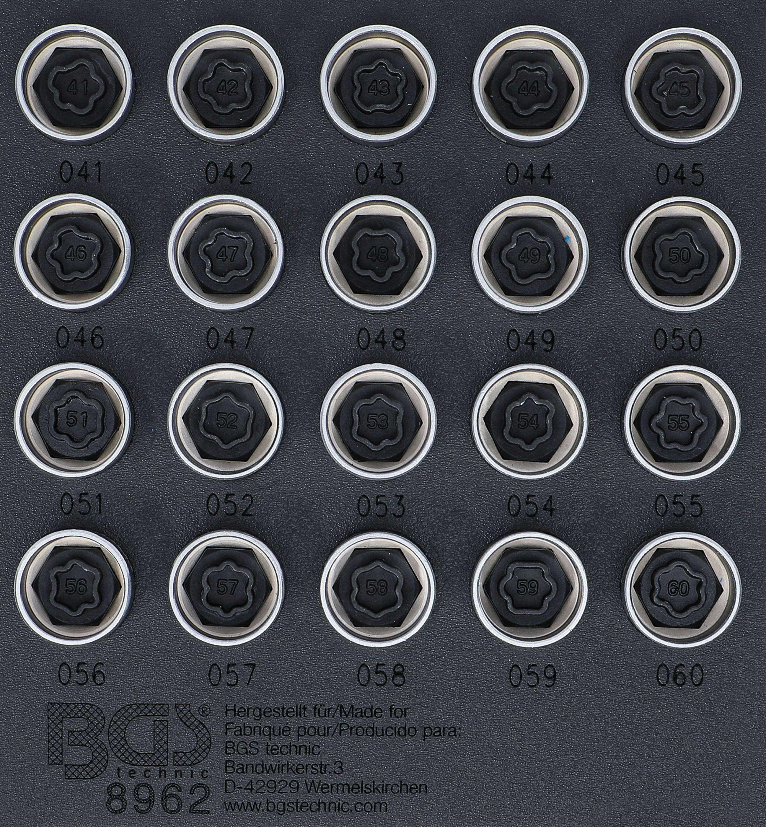 BGS 8962 Werkstattwageneinlage 1/6: Felgenschloss-Werkzeug-Satz für BMW | 20-tlg.