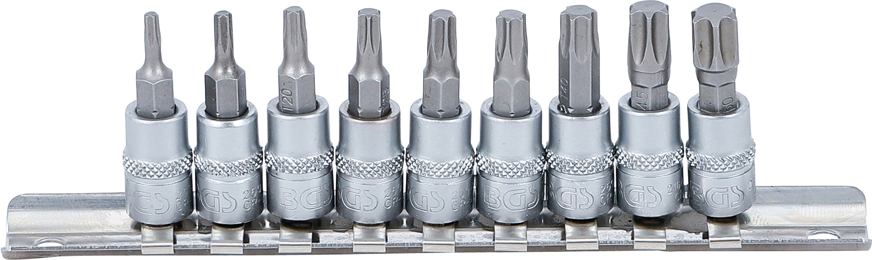 BGS 2164 Bit-Einsatz-Satz | Antrieb Innenvierkant 6,3 mm (1/4") | T-Profil (für Torx) T10 - T50 | 9-tlg.
