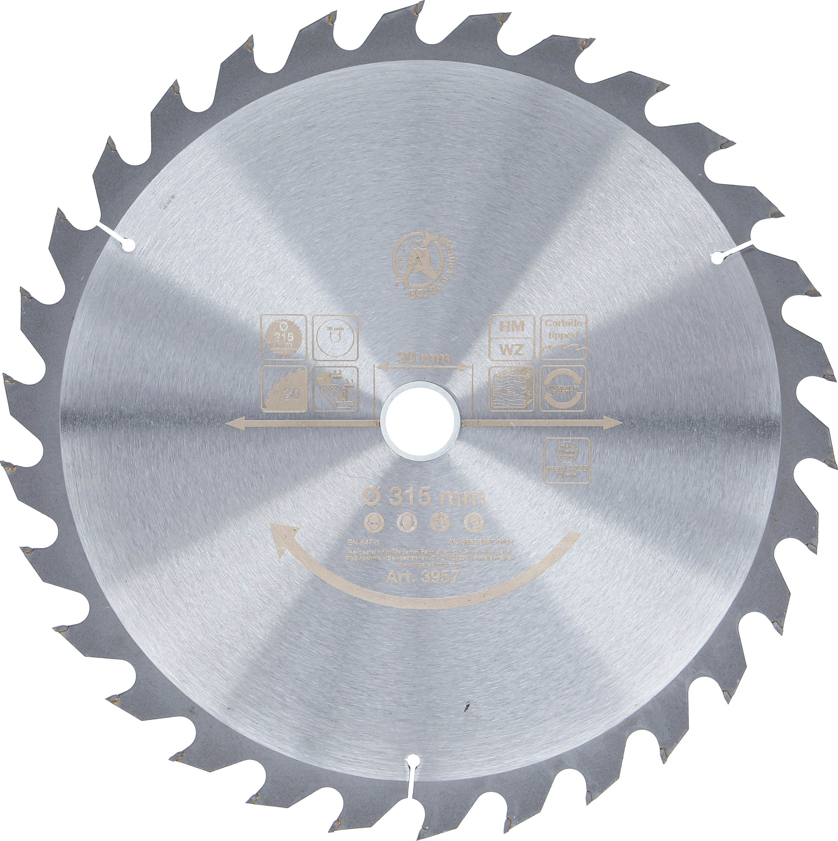 BGS 3957 Hartmetall-Kreissägeblatt | Ø 315 x 30 x 3,0 mm | 30 Zähne BGS 3957 Hartmetall-Kreissägeblatt | Ø 315 x 30 x 3,0 mm | 30 Zähne