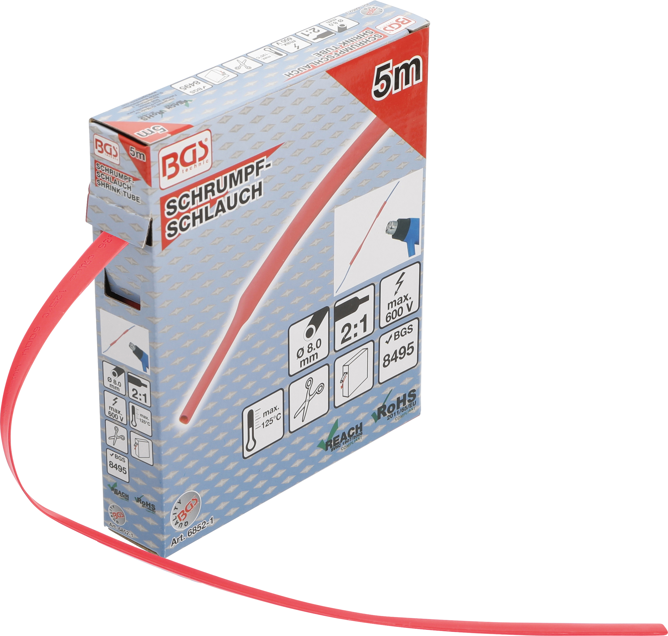 BGS 6852-1 Schrumpfschlauch-Box | rot | Ø 8 mm | 5 m