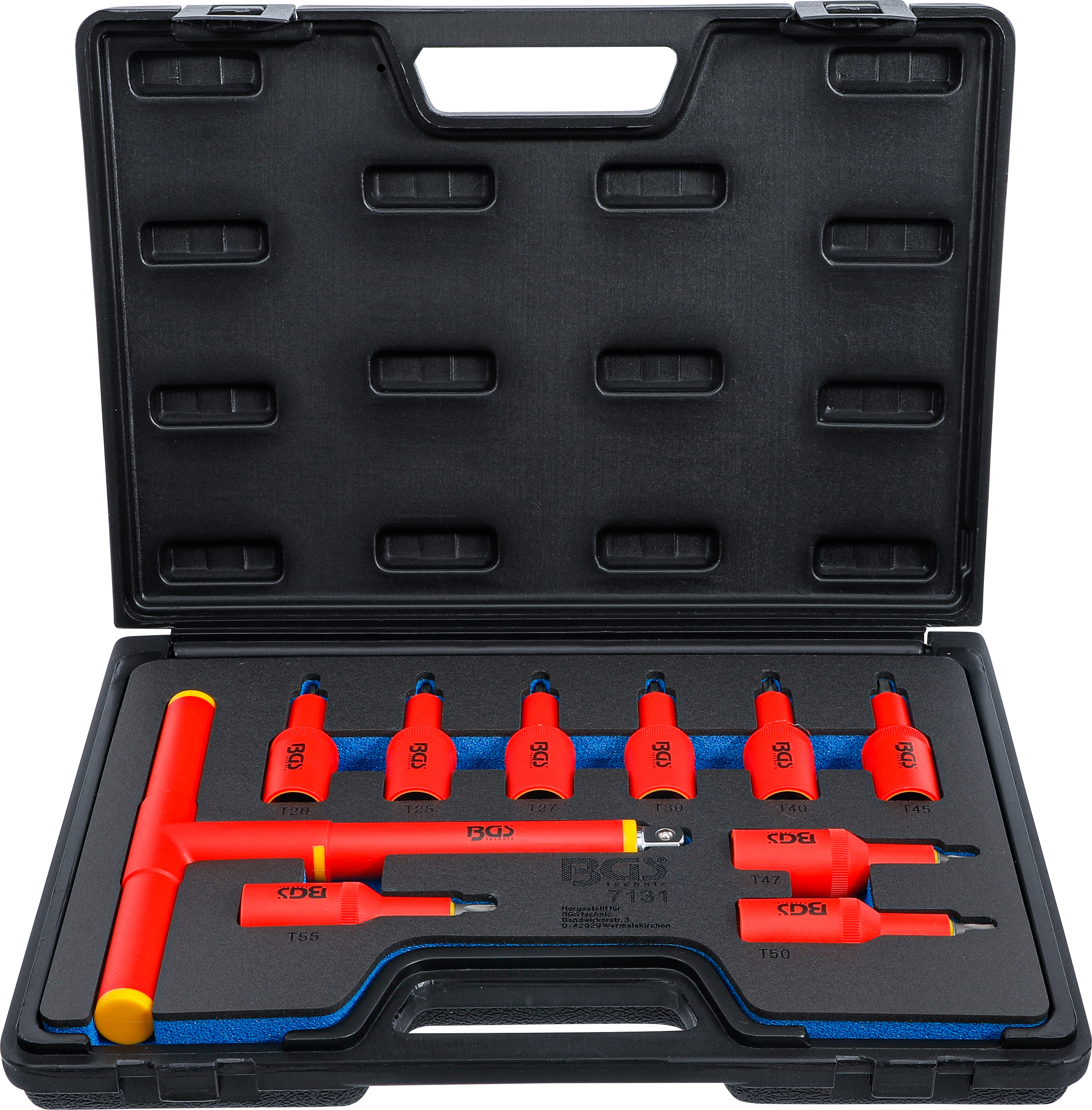 BGS 7131 VDE-Bit-Einsatz-Satz | Antrieb Innenvierkant 12,5 mm (1/2") | T-Profil (für Torx) T20 - T55 | 10-tlg.