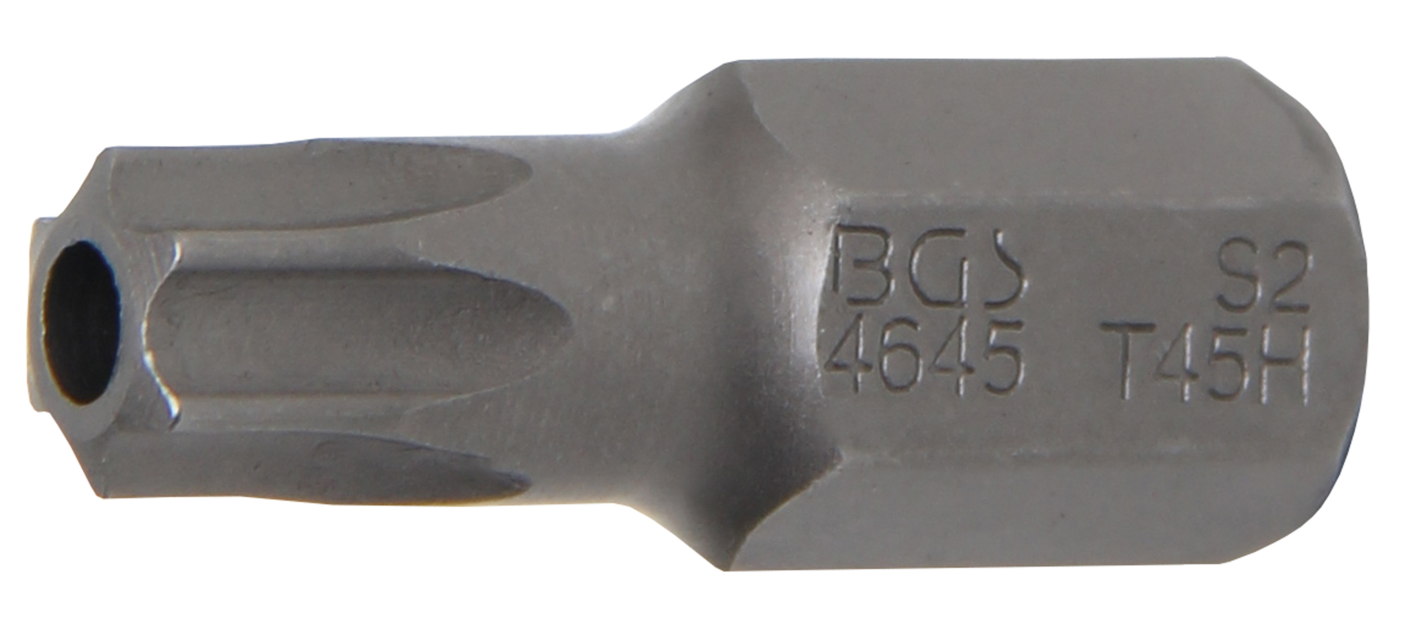 BGS 4645 Bit | Länge 30 mm | Antrieb Außensechskant 10 mm (3/8") | T-Profil (für Torx) mit Bohrung T45