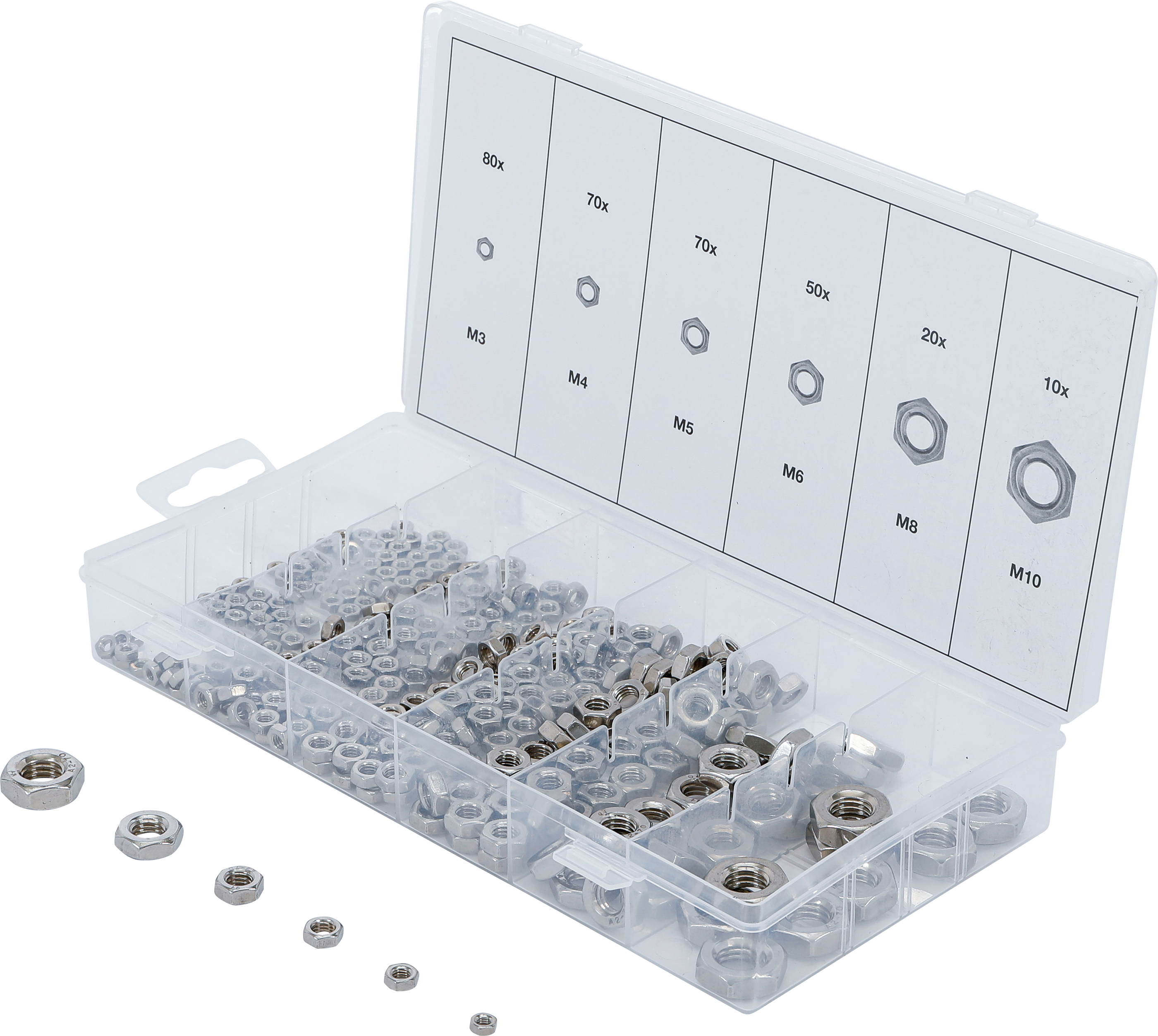 BGS 74249 Sechskant-Muttern-Sortiment | Edelstahl | 300-tlg.