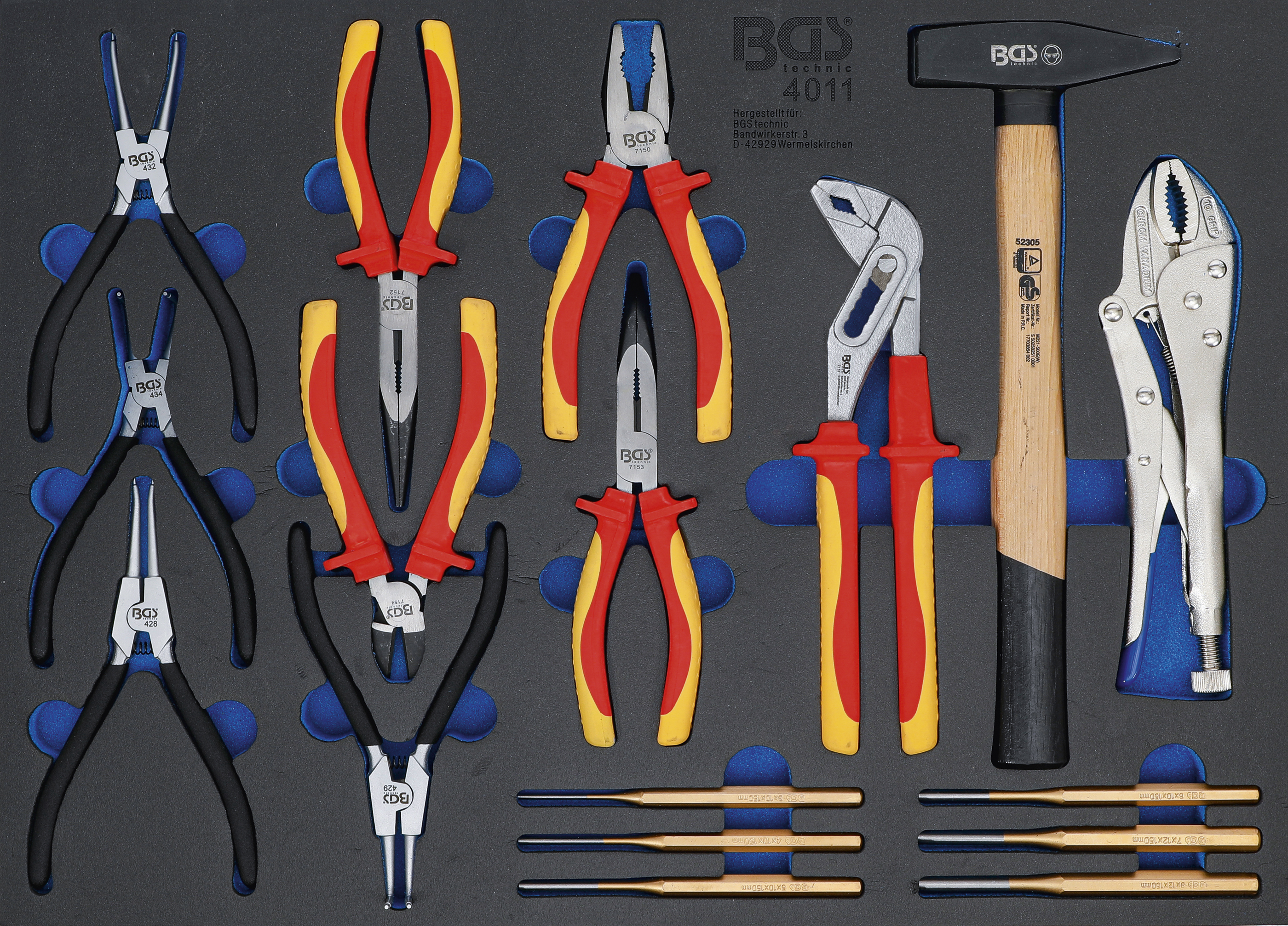 BGS 4011 Werkstattwageneinlage 3/3: Zangen-, Splintentreiber-Satz, Hammer | 17-tlg.