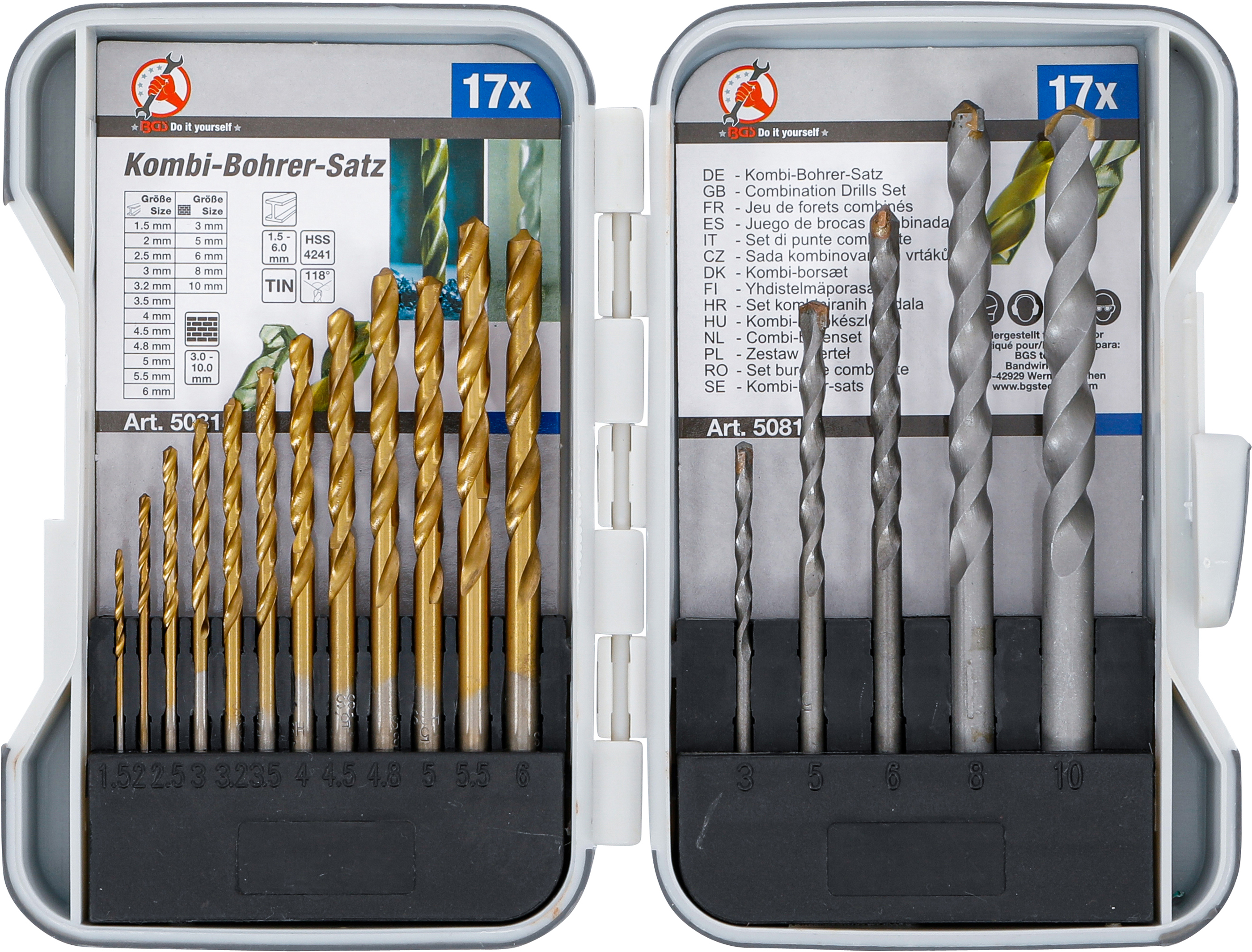 BGS 50818 Kombi-Bohrer-Satz | 1,5 - 10 mm | 17-tlg.