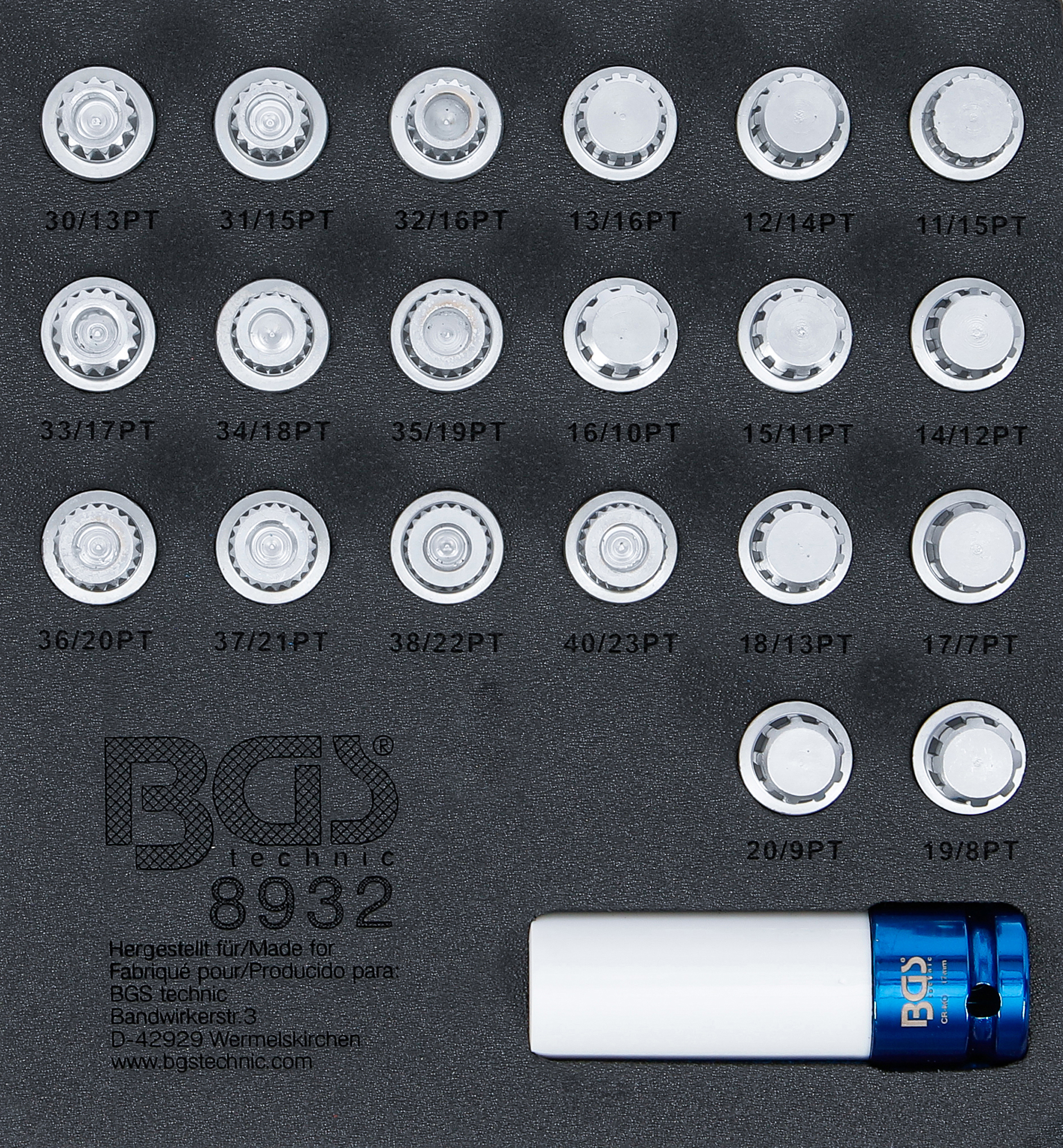 BGS 8932 Werkstattwageneinlage 1/6: Felgenschloss-Werkzeug-Satz für BMW | 21-tlg.