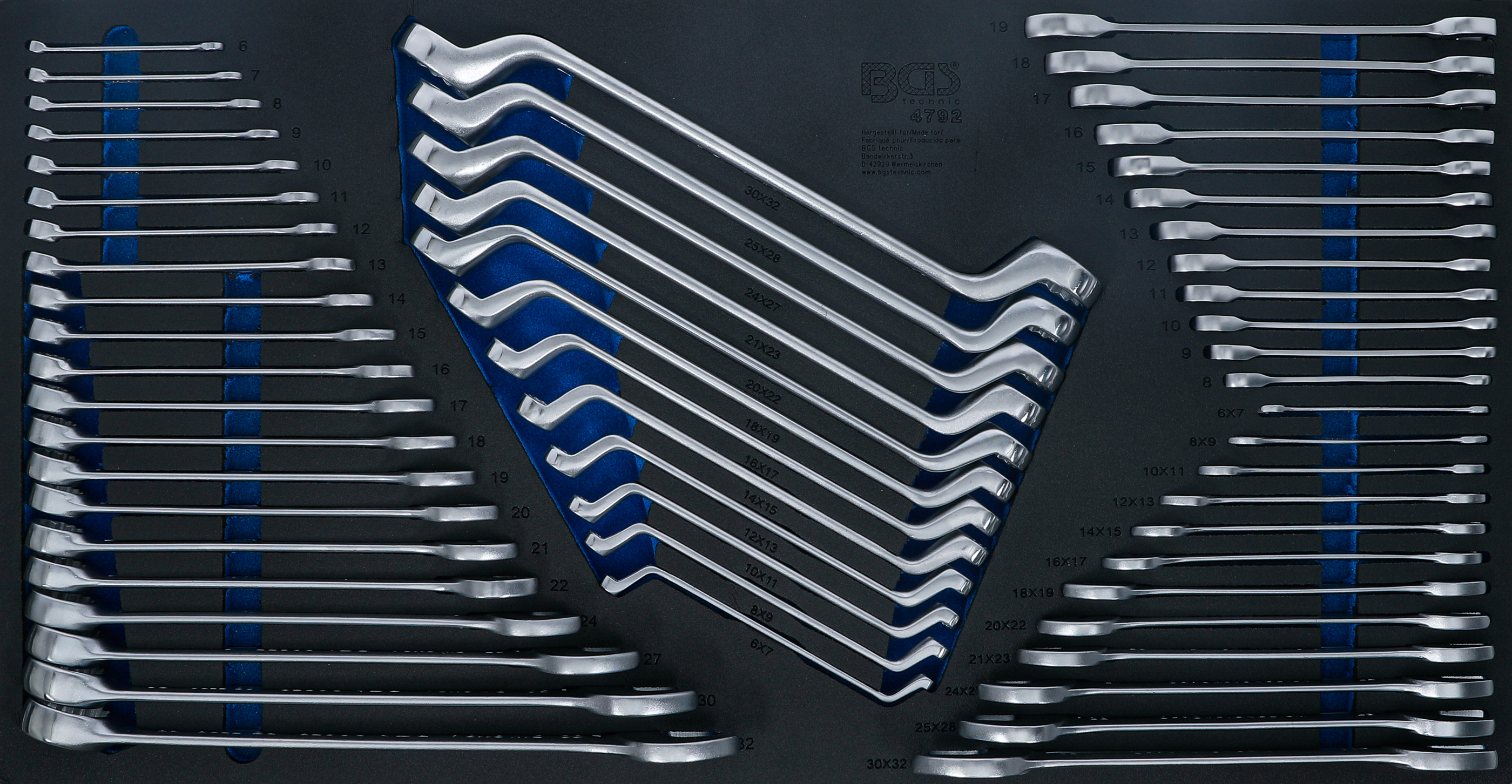 BGS 4792 Werkstattwageneinlage XL: Maul-Ringschlüssel / Doppel-Ringschlüssel / Doppel-Maul- und Ratschenring-Maulschlüssel-Satz | 57-tlg.
