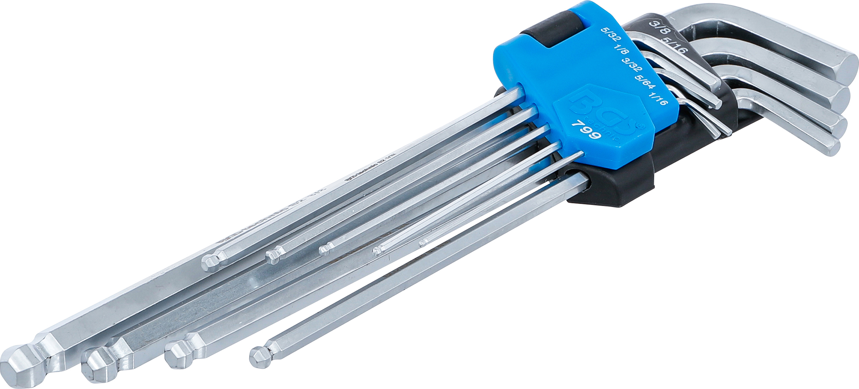 BGS 799 Winkelschlüssel-Satz | Zollgrößen | Innensechskant / Innensechskant mit Kugelkopf 1/16" - 3/8" | 9-tlg.