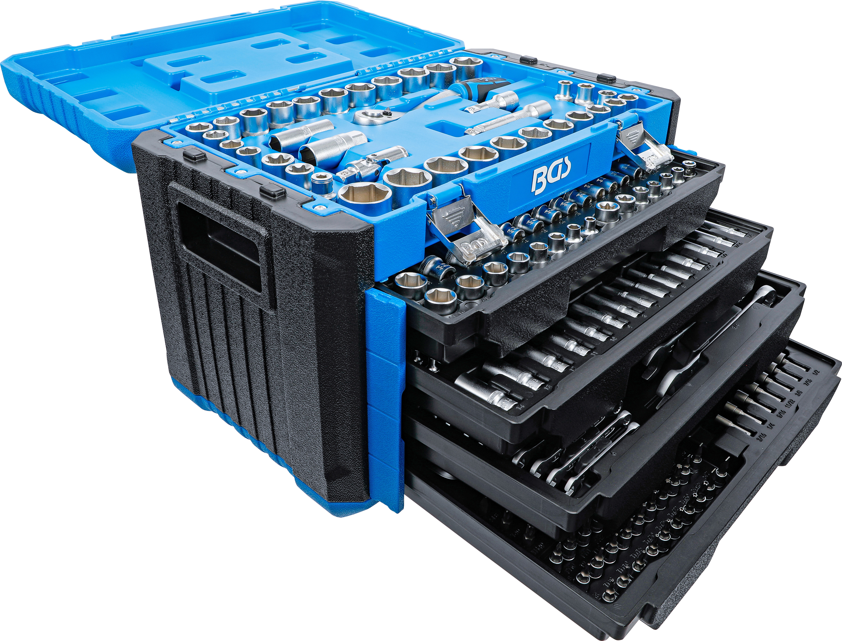 BGS 74000 Steckschlüssel-Satz Sechskant | Antrieb 6,3 mm (1/4") / 10 mm (3/8") / 12,5 mm (1/2") | Metrisch und Zollgrößen | 300-tlg.