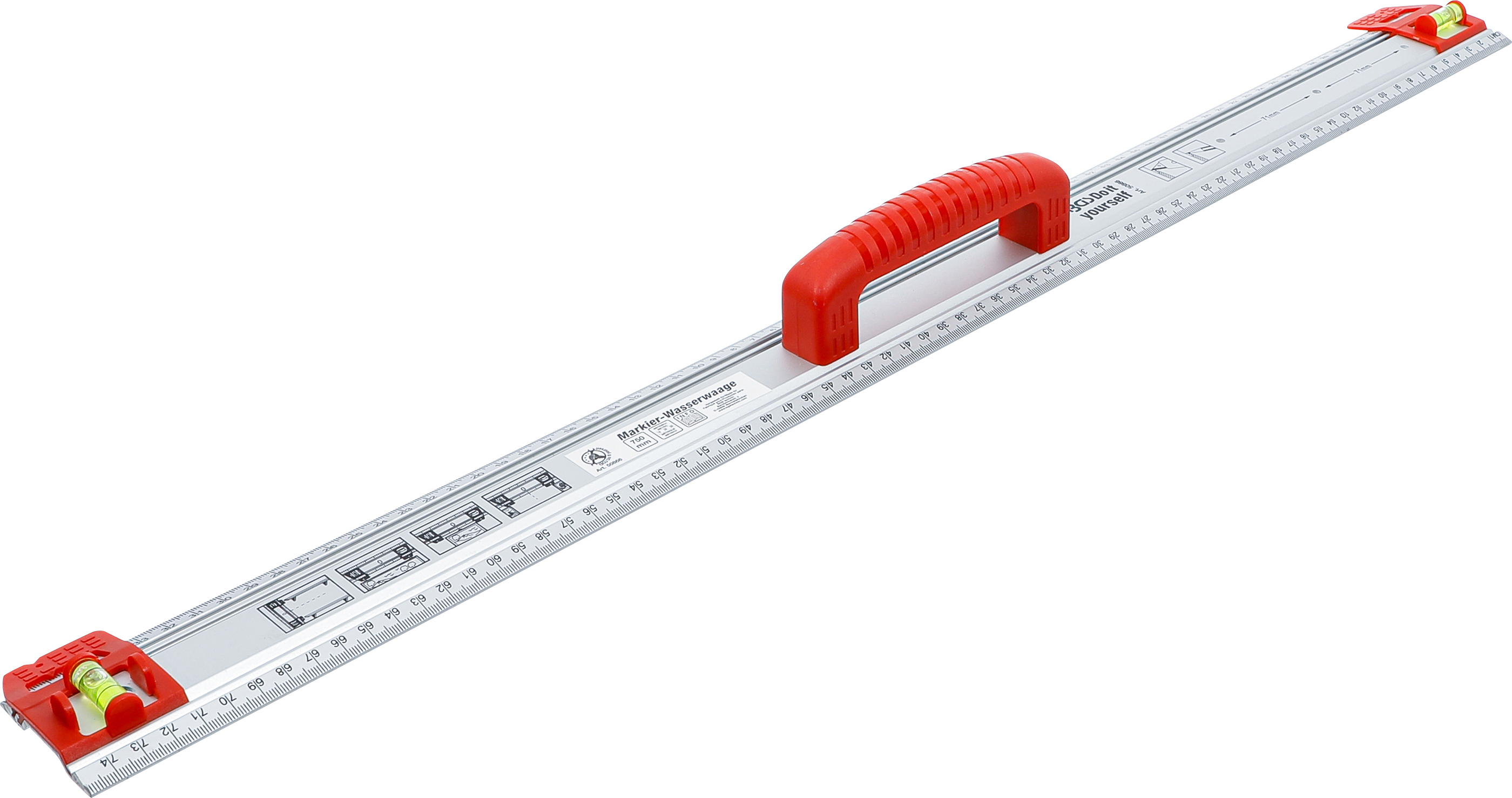 BGS 50866 Schneid- und Markierlineal | mit Griff und Wasserwaage | 750 mm