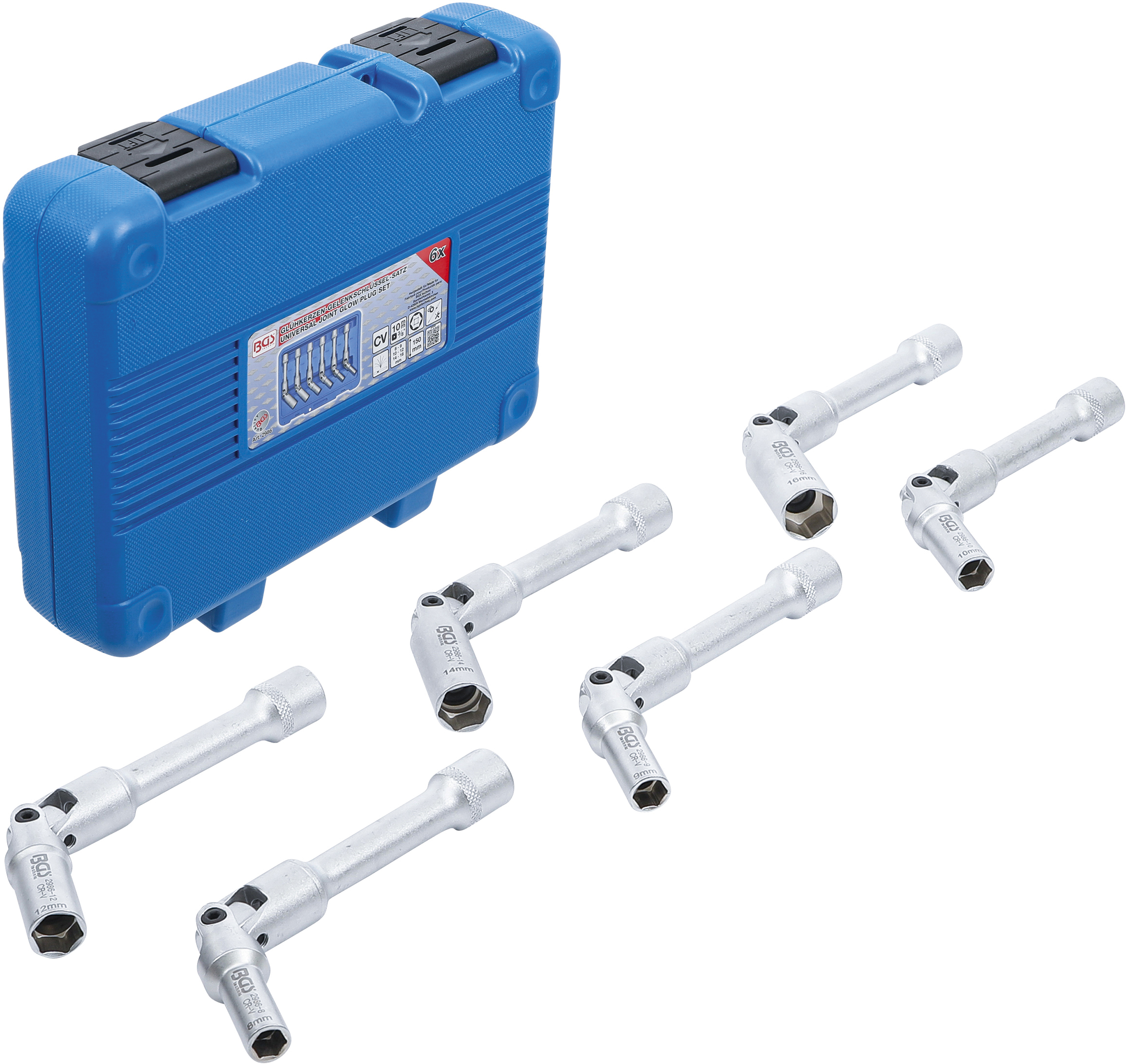 BGS 2986 Universal Glühkerzen-Gelenkschlüssel-Satz, Sechskant | Antrieb Innenvierkant 10 mm (3/8") | SW 8 - 16 mm | 6-tlg.