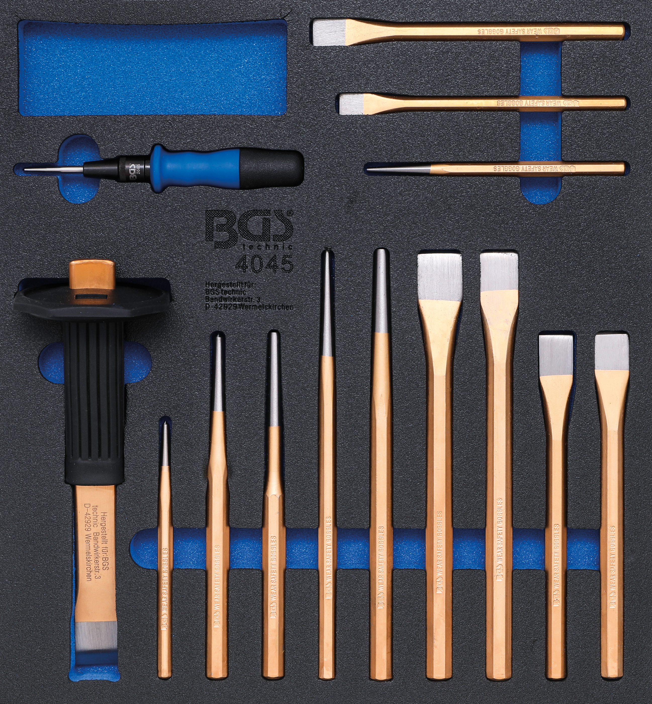 BGS 4045 Werkstattwageneinlage 2/3: Körner, Meißel, Splintentreiber | 14-tlg.
