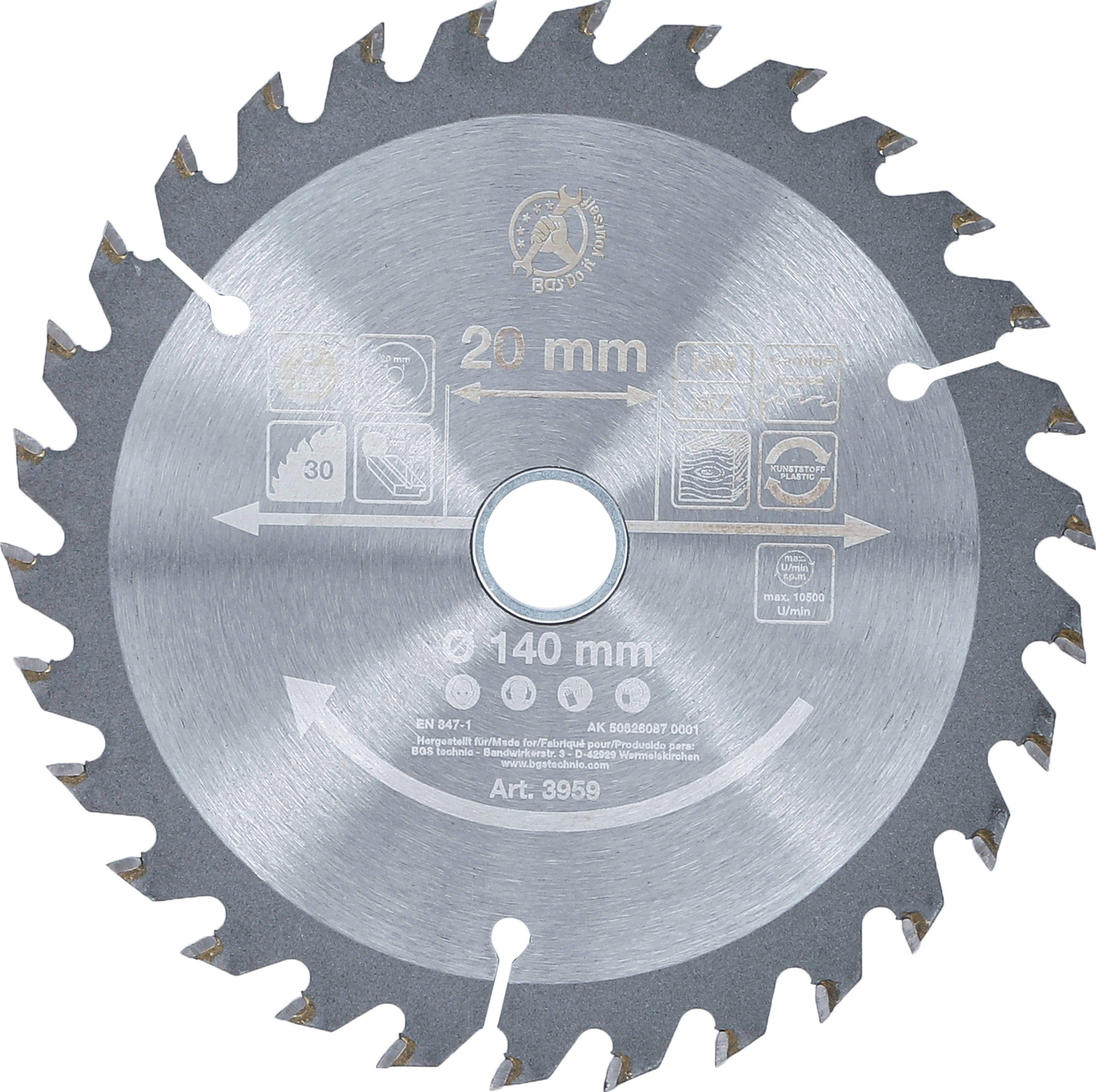 BGS 3959 Hartmetall-Kreissägeblatt | Ø 140 x 20 x 2,3 mm | 30 Zähne