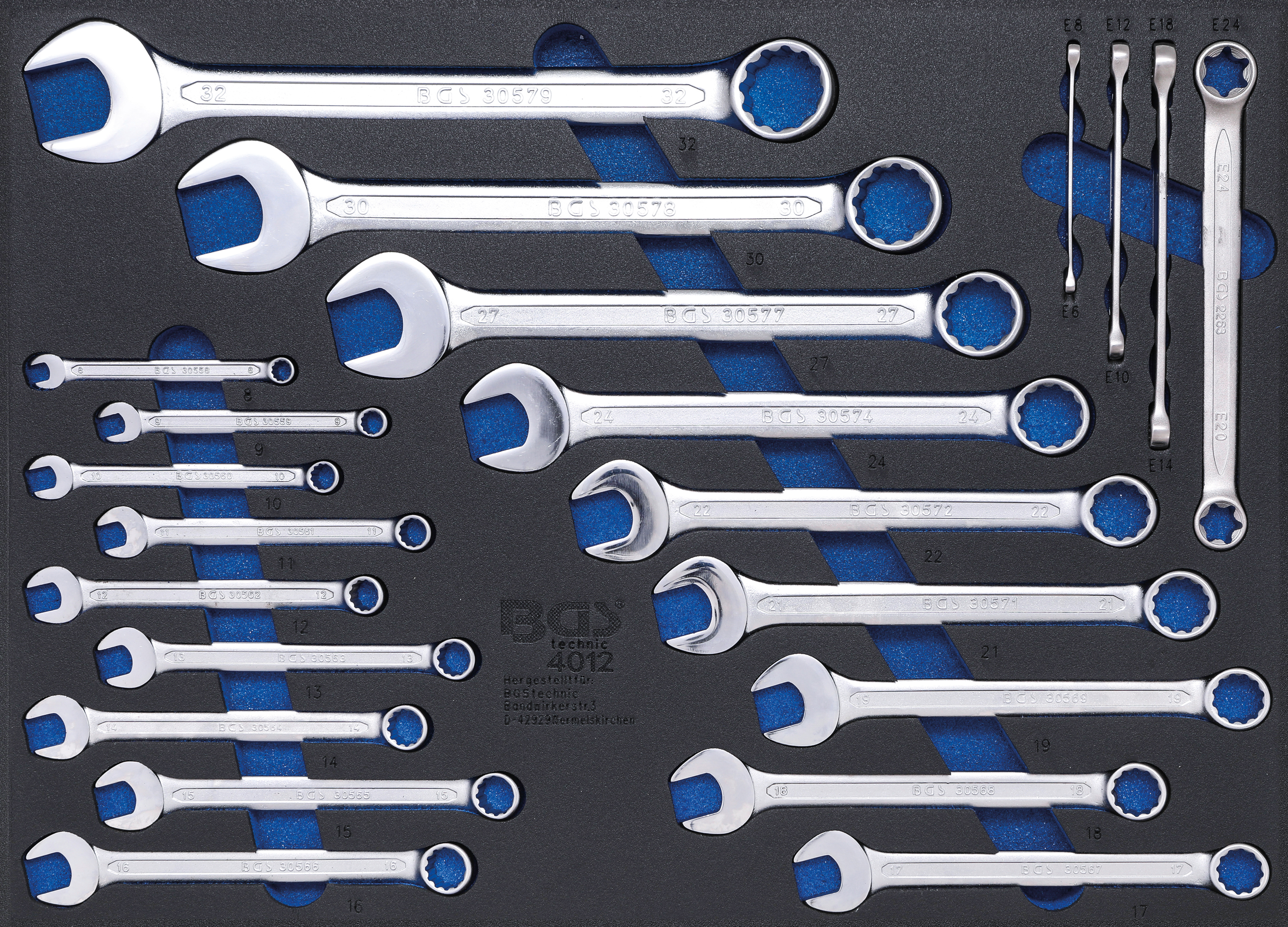 BGS 4012 Werkstattwageneinlage 3/3: Maul-Ringschlüssel und E-Profil-Schlüssel | 22-tlg.