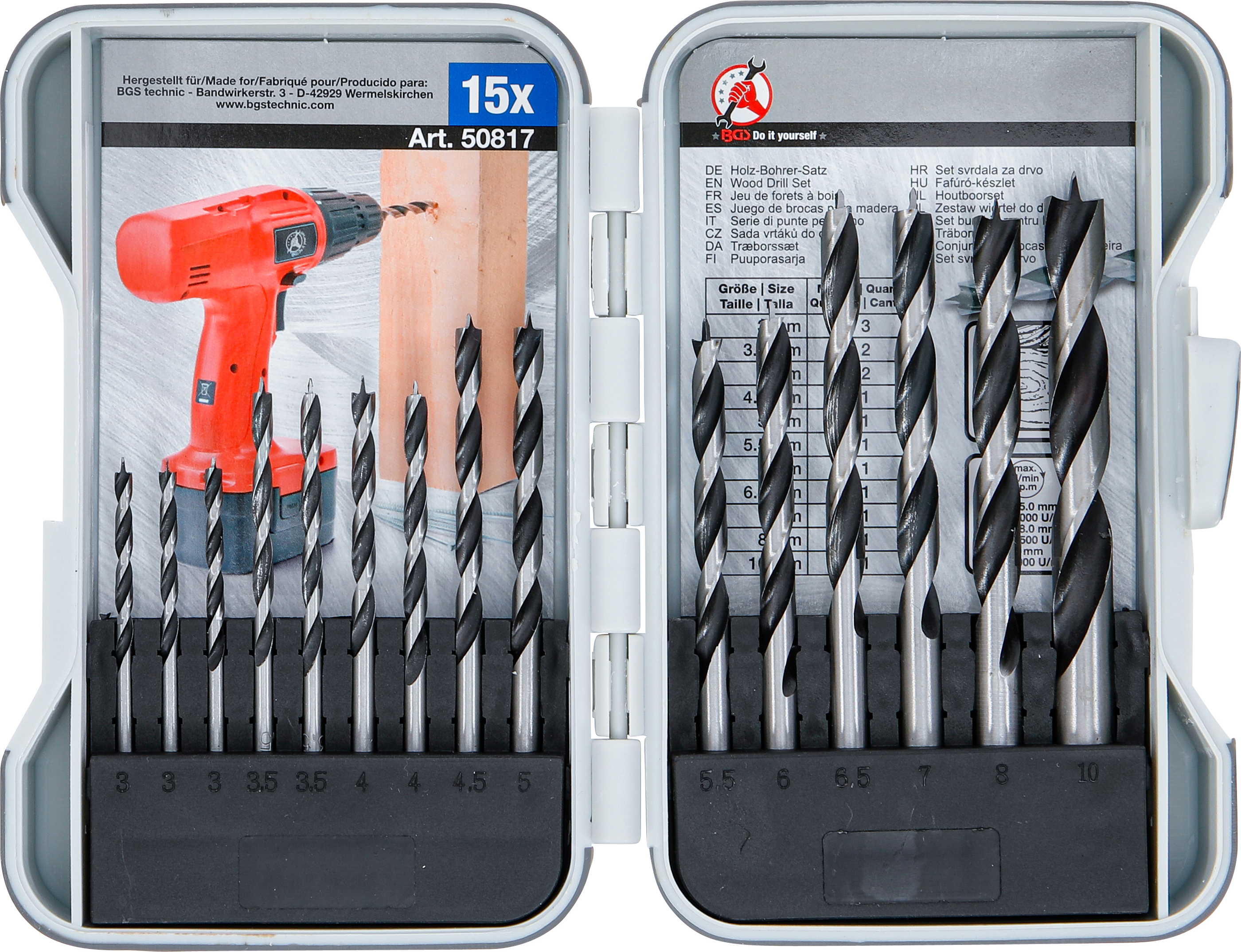 BGS 50817 Holz-Bohrer-Satz | 3 - 10 mm | 15-tlg.