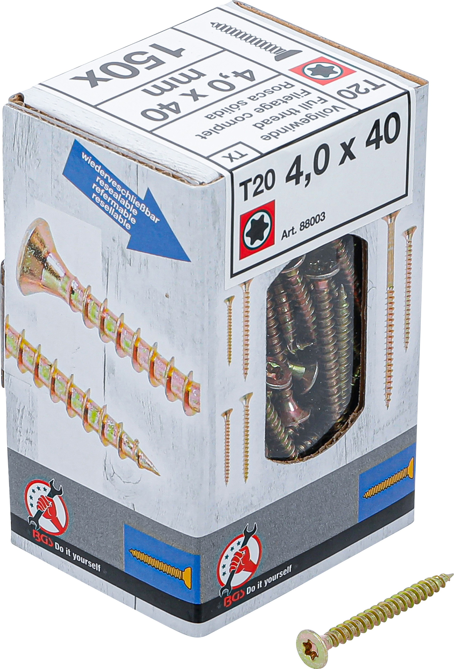 BGS 88003 Mehrzweckschrauben | T-Profil (für Torx) T20 | 4,0 x 40 mm | 150 Stück