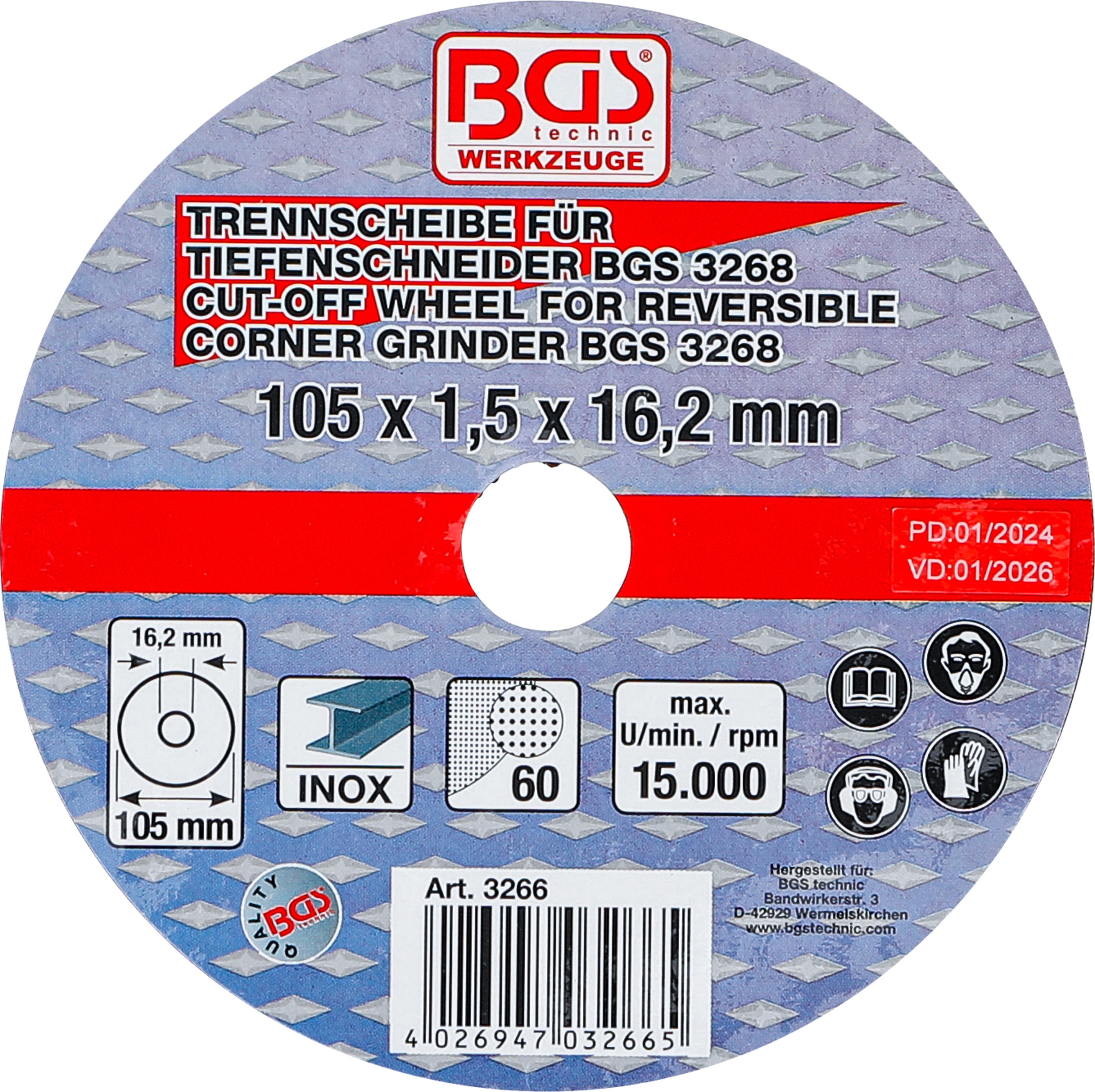 BGS 3266 Trennscheibe für BGS Tiefenschneider | Ø 105 x 1,5 x 16,2 mm