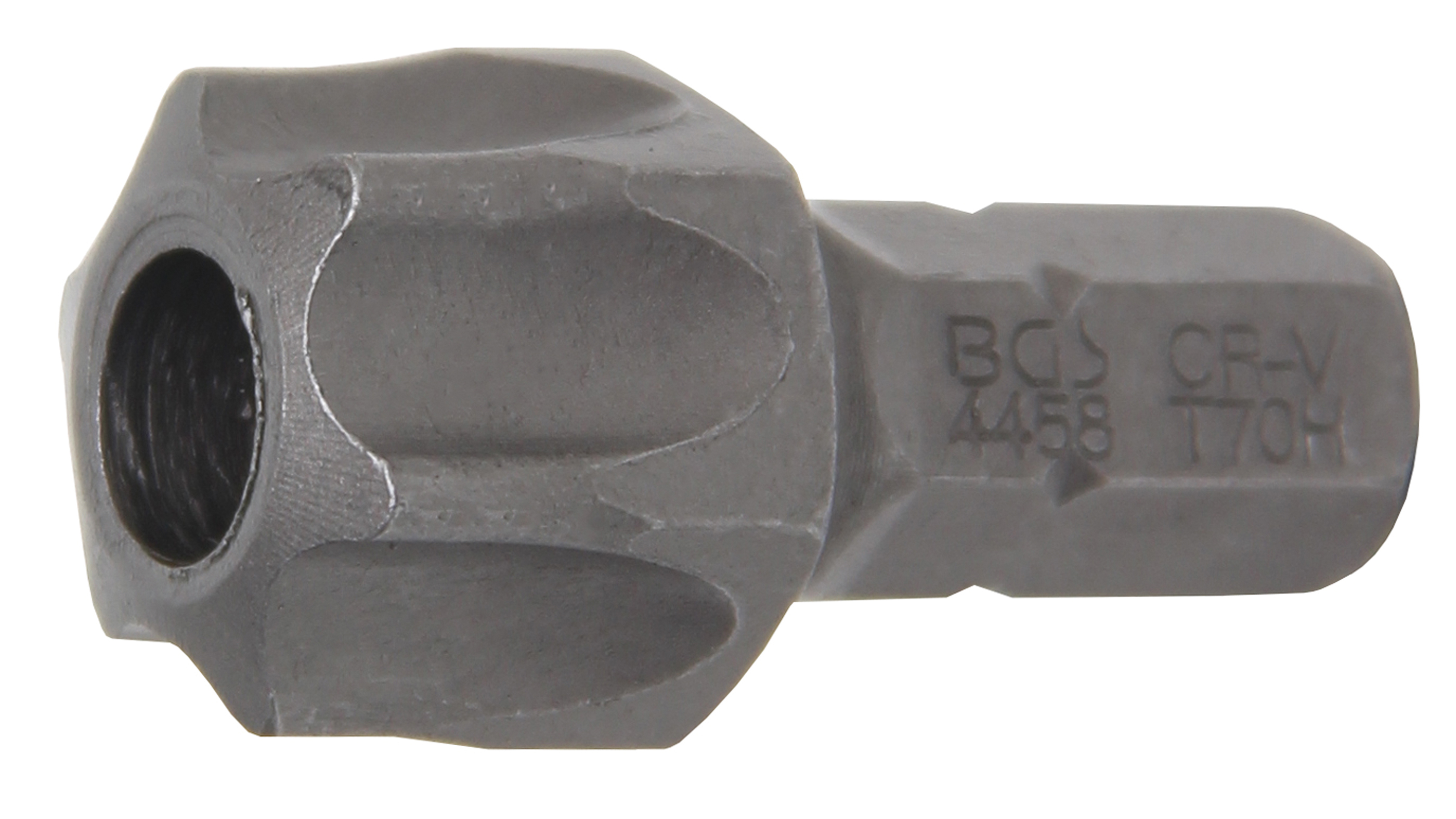 BGS 4458 Bit | Länge 30 mm | Antrieb Außensechskant 8 mm (5/16") | T-Profil (für Torx) mit Bohrung T70
