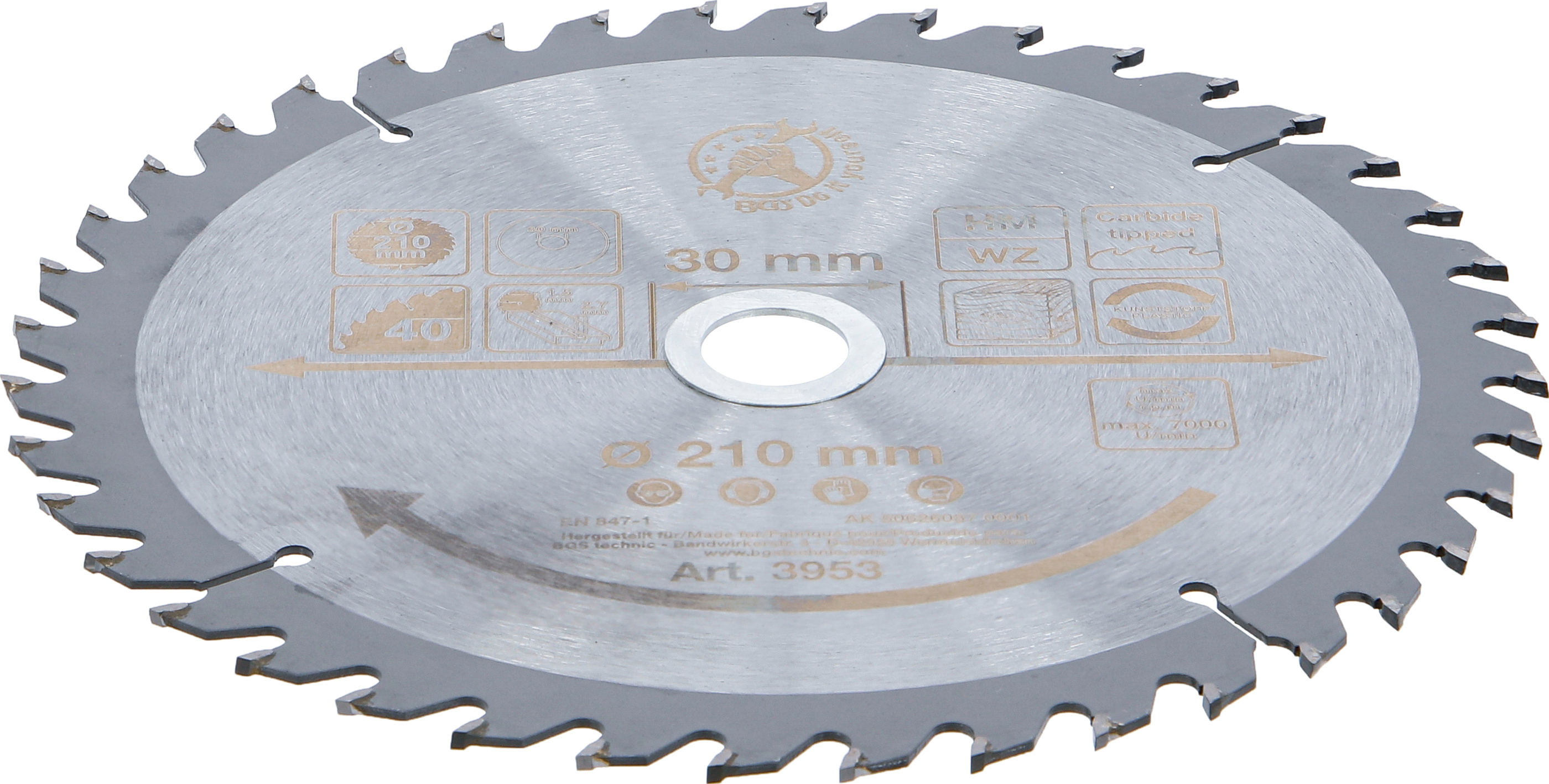 BGS 3953 Hartmetall-Kreissägeblatt | Ø 210 x 30 x 2,6 mm | 40 Zähne BGS 3953 Hartmetall-Kreissägeblatt | Ø 210 x 30 x 2,6 mm | 40 Zähne