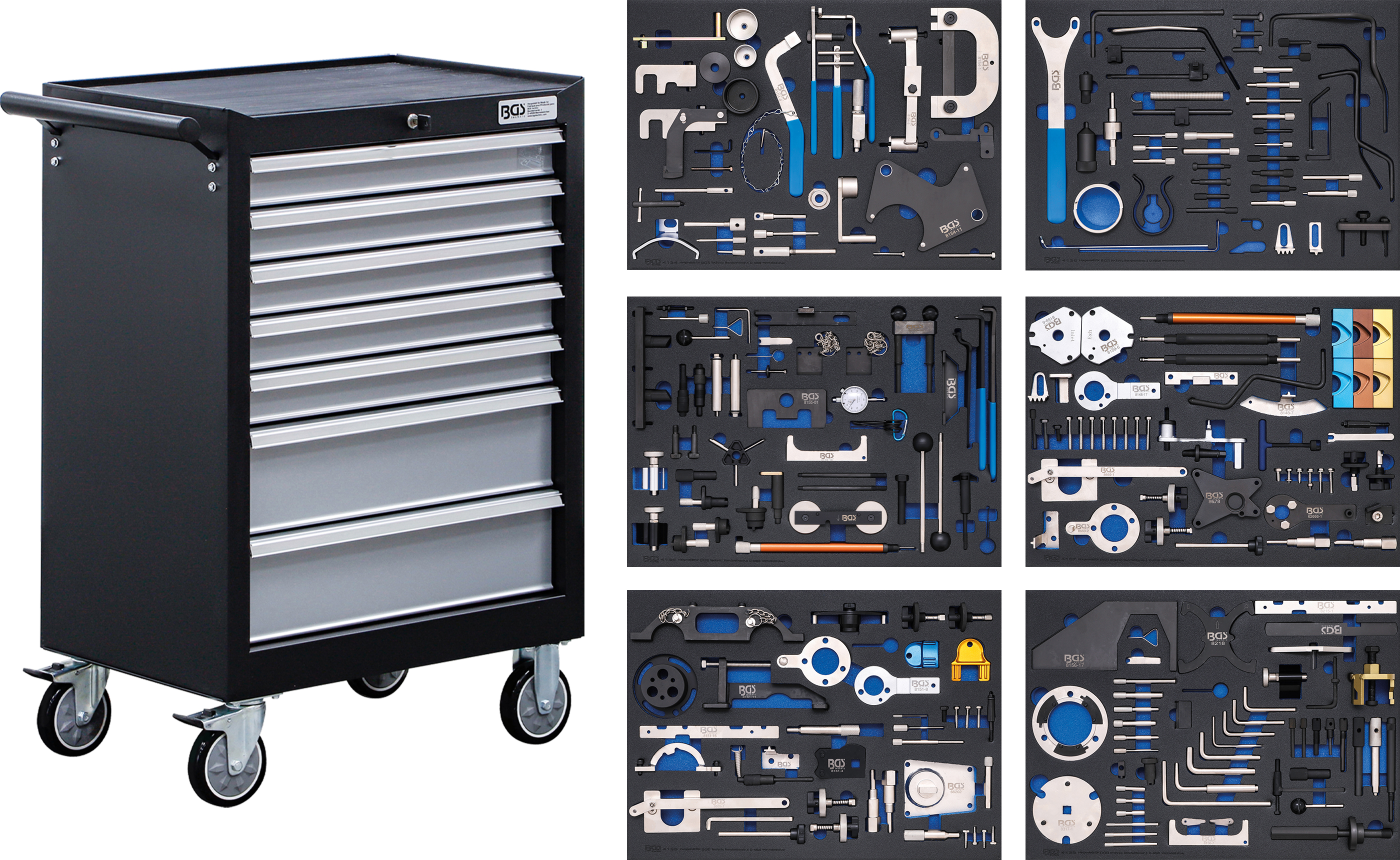 BGS 6076 Werkstattwagen | 7 Schubladen | Motor-Einstellwerkzeug-Sätze | 223-tlg.