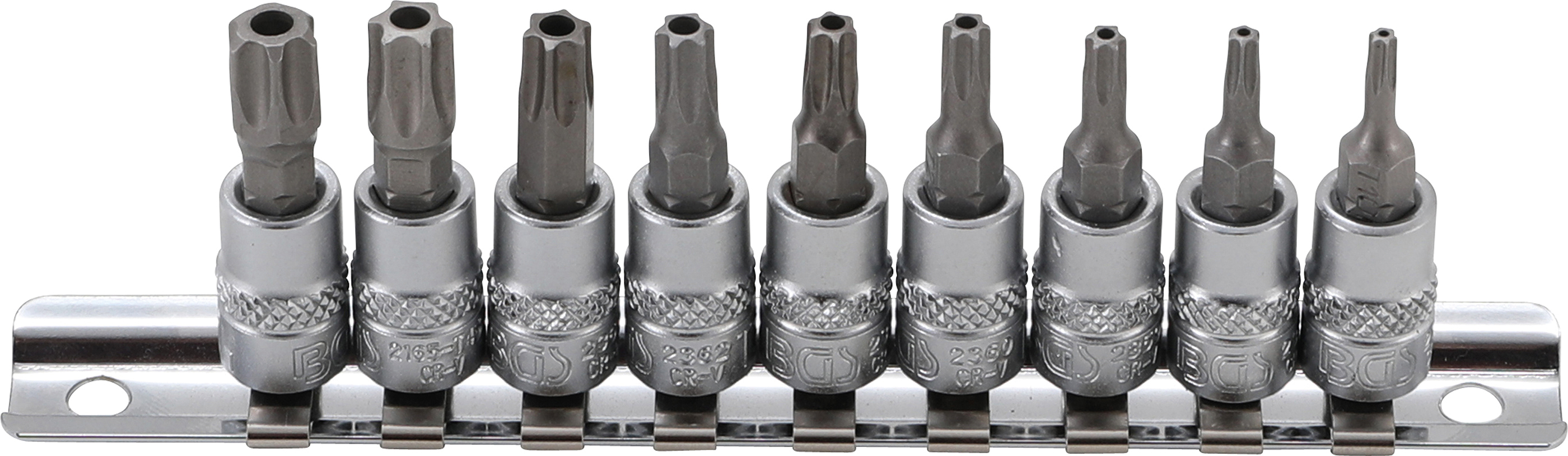 BGS 2165 Bit-Einsatz-Satz | Antrieb Innenvierkant 6,3 mm (1/4") | T-Profil (für Torx) mit Bohrung T10 - T50 | 9-tlg.