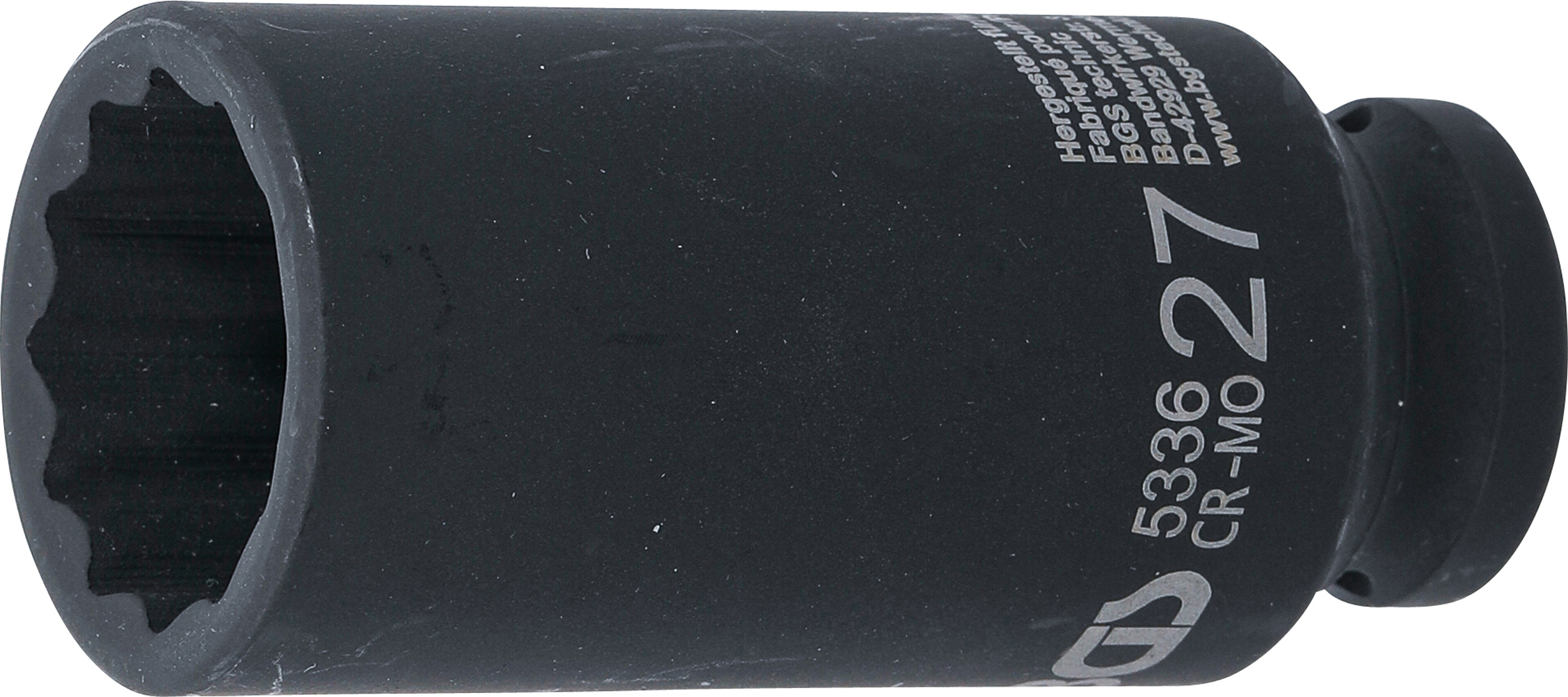 BGS 5336 Kraft-Steckschlüssel-Einsatz Zwölfkant, tief | Antrieb Innenvierkant 12,5 mm (1/2") | SW 27 mm