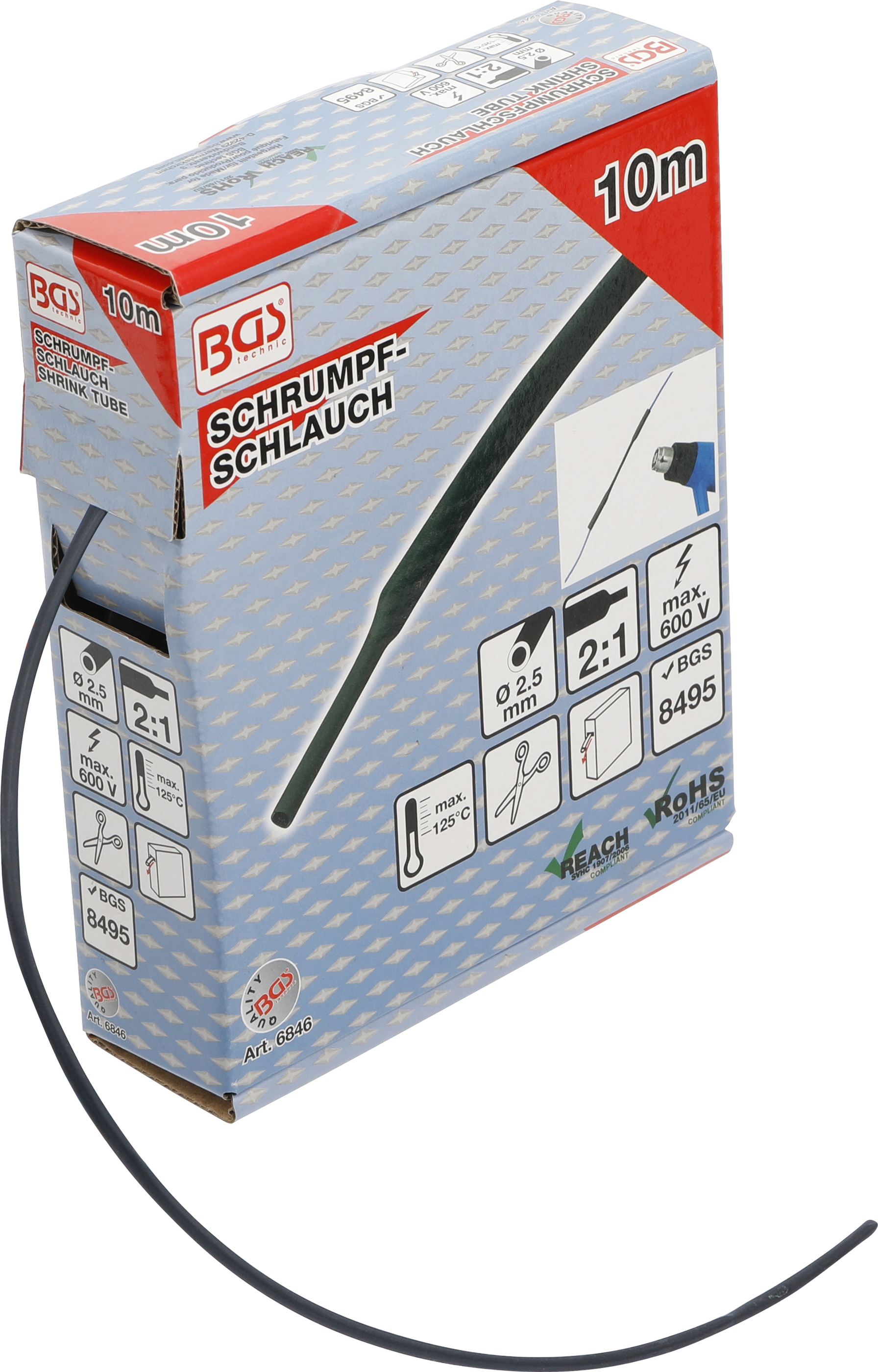 BGS 6846 Schrumpfschlauch-Box | schwarz | Ø 2,5 mm | 10 m