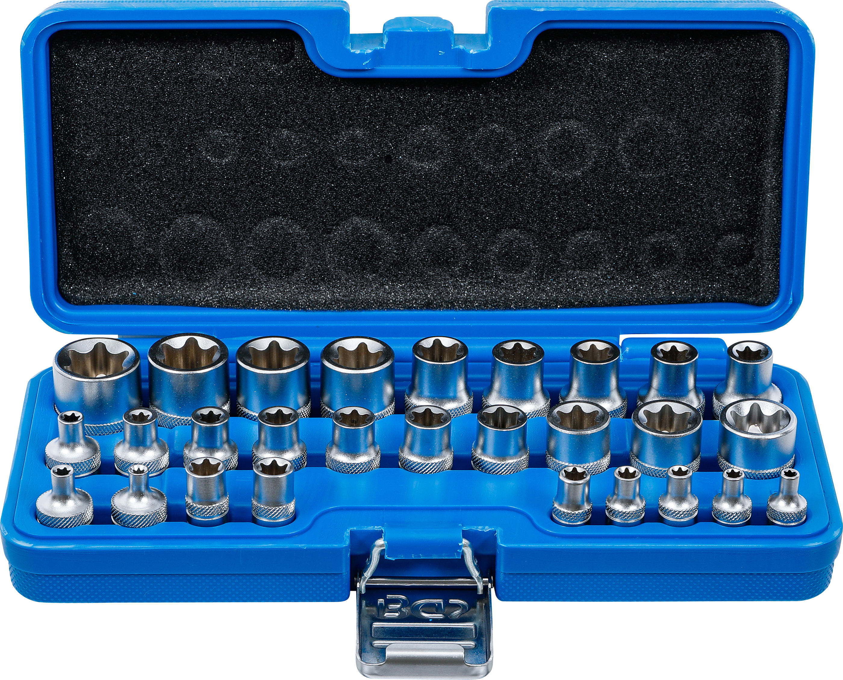 BGS 70099 Steckschlüssel-Einsatz-Satz, E-Profil | Antrieb Innenvierkant 6,3 mm (1/4") / 12,5 mm (1/2") | SW E4 - E24 | 28-tlg.