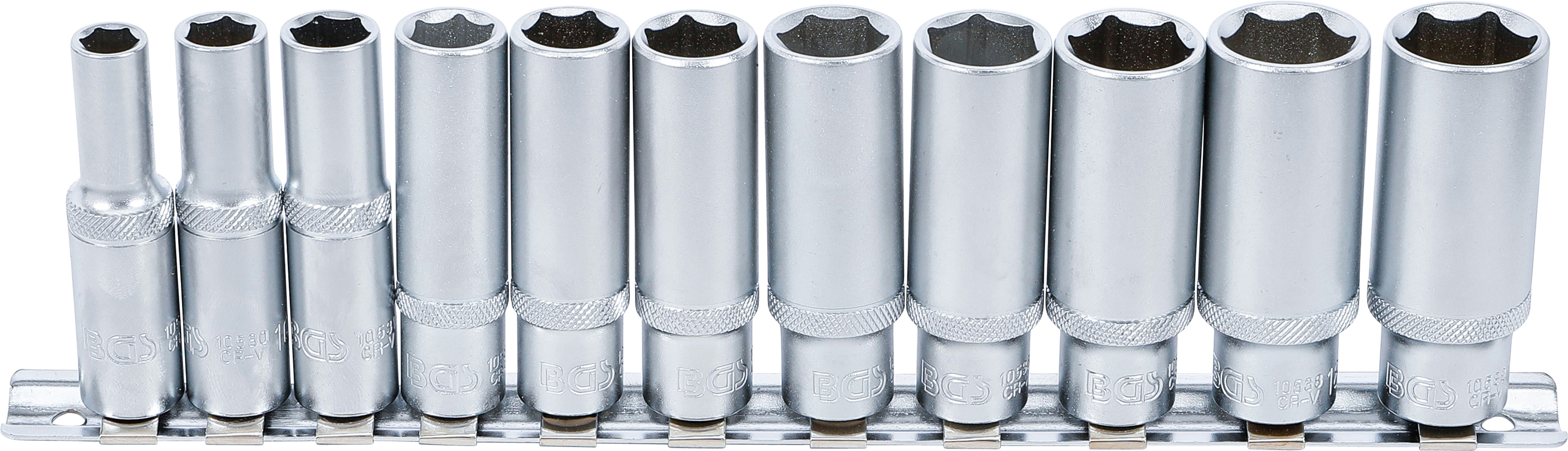 BGS 2222 Steckschlüssel-Einsatz-Satz Sechskant, tief | Antrieb Innenvierkant 10 mm (3/8") | SW 8 - 19 mm | 11-tlg.