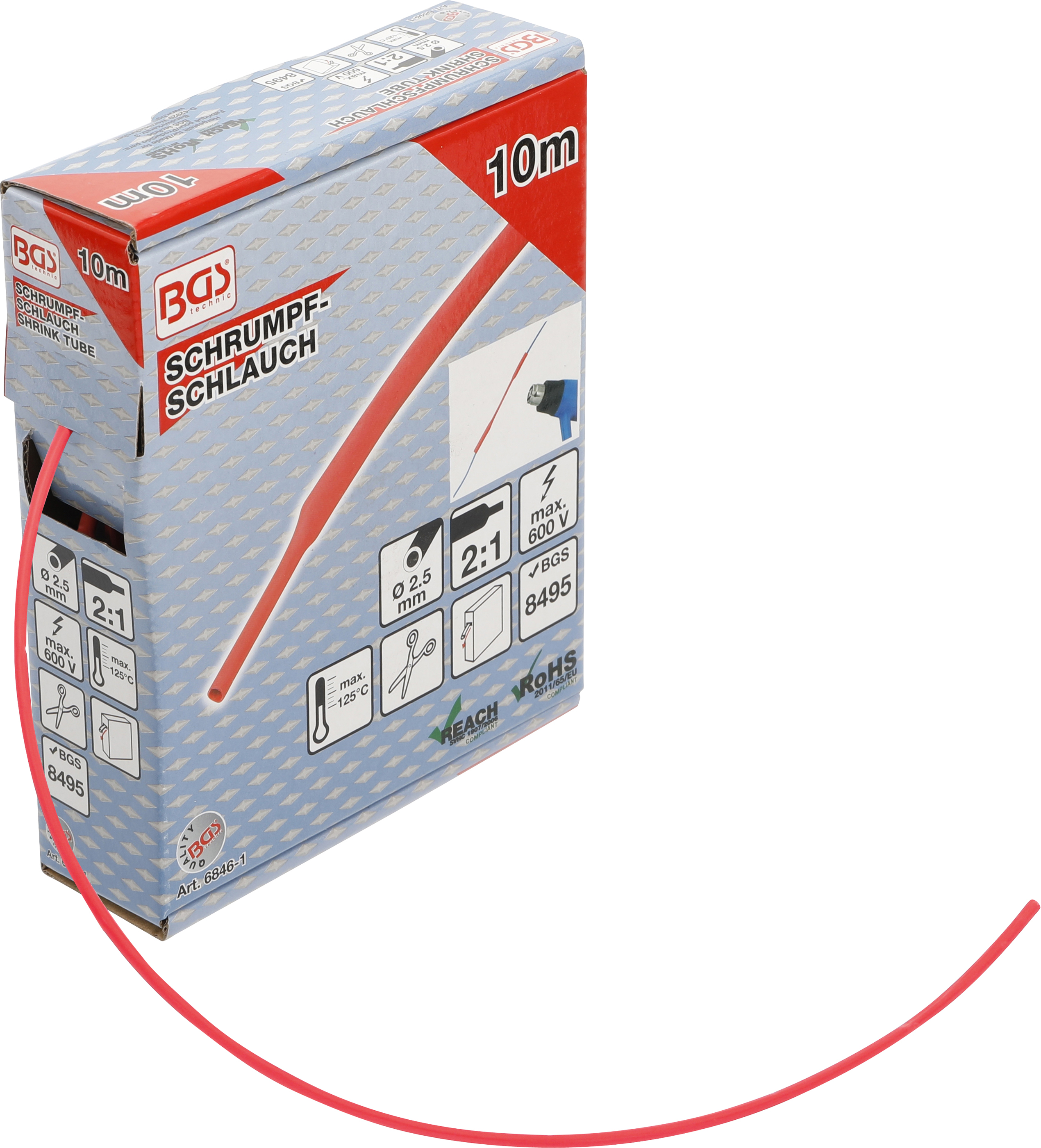 BGS 6846-1 Schrumpfschlauch-Box | rot | Ø 2,5 mm | 10 m