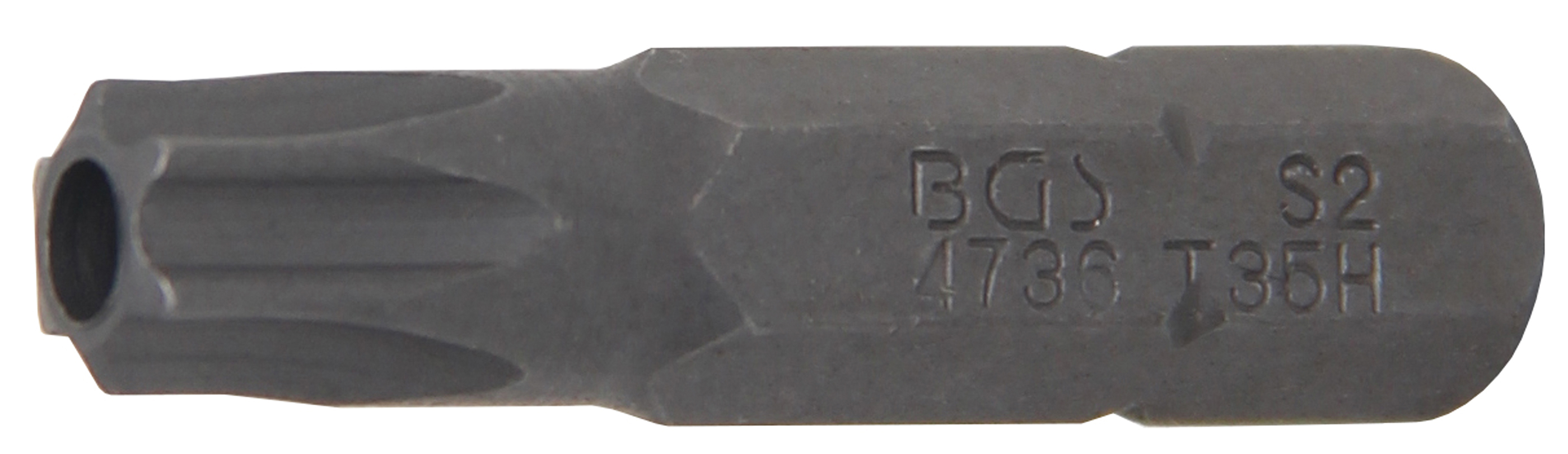 BGS 4736 Bit | Länge 30 mm | Antrieb Außensechskant 6,3 mm (1/4") | T-Profil (für Torx) mit Bohrung T35