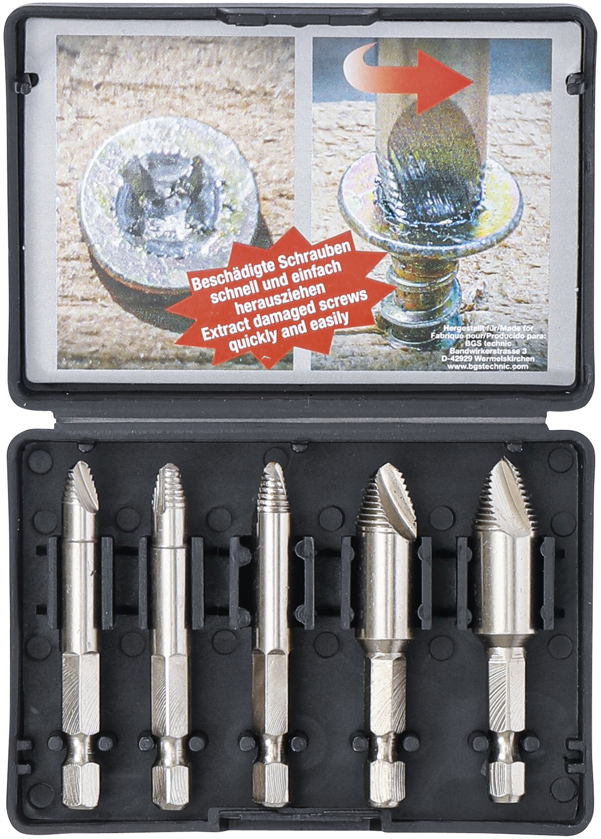 BGS 50410 Schraubenausdreher-Satz | #0 - #3 | 5-tlg. BGS 50410 Schraubenausdreher-Satz | #0 - #3 | 5-tlg.