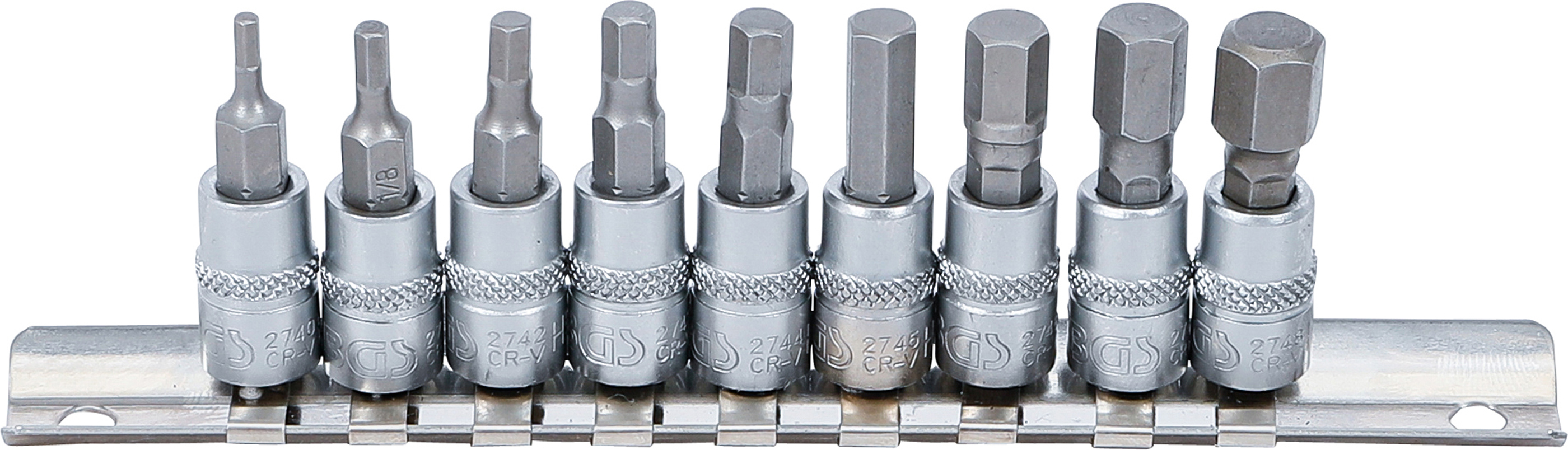 BGS 2749 Bit-Einsatz-Satz | Antriebe Innenvierkant 6,3 mm (1/4") | Innensechskant 3/32" - 3/8" | Zollgrößen | 9-tlg.