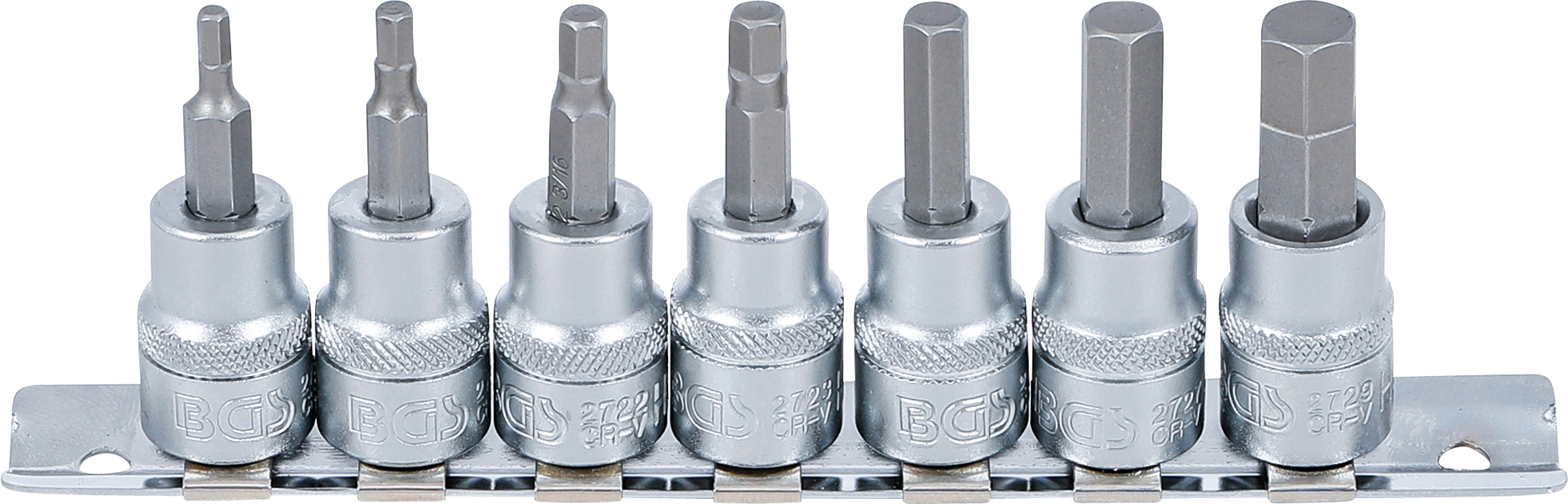 BGS 5104 Bit-Einsatz-Satz | Antrieb Innenvierkant 10 mm (3/8") | Innensechskant 1/8" - 3/8" | Zollgrößen | 7-tlg.