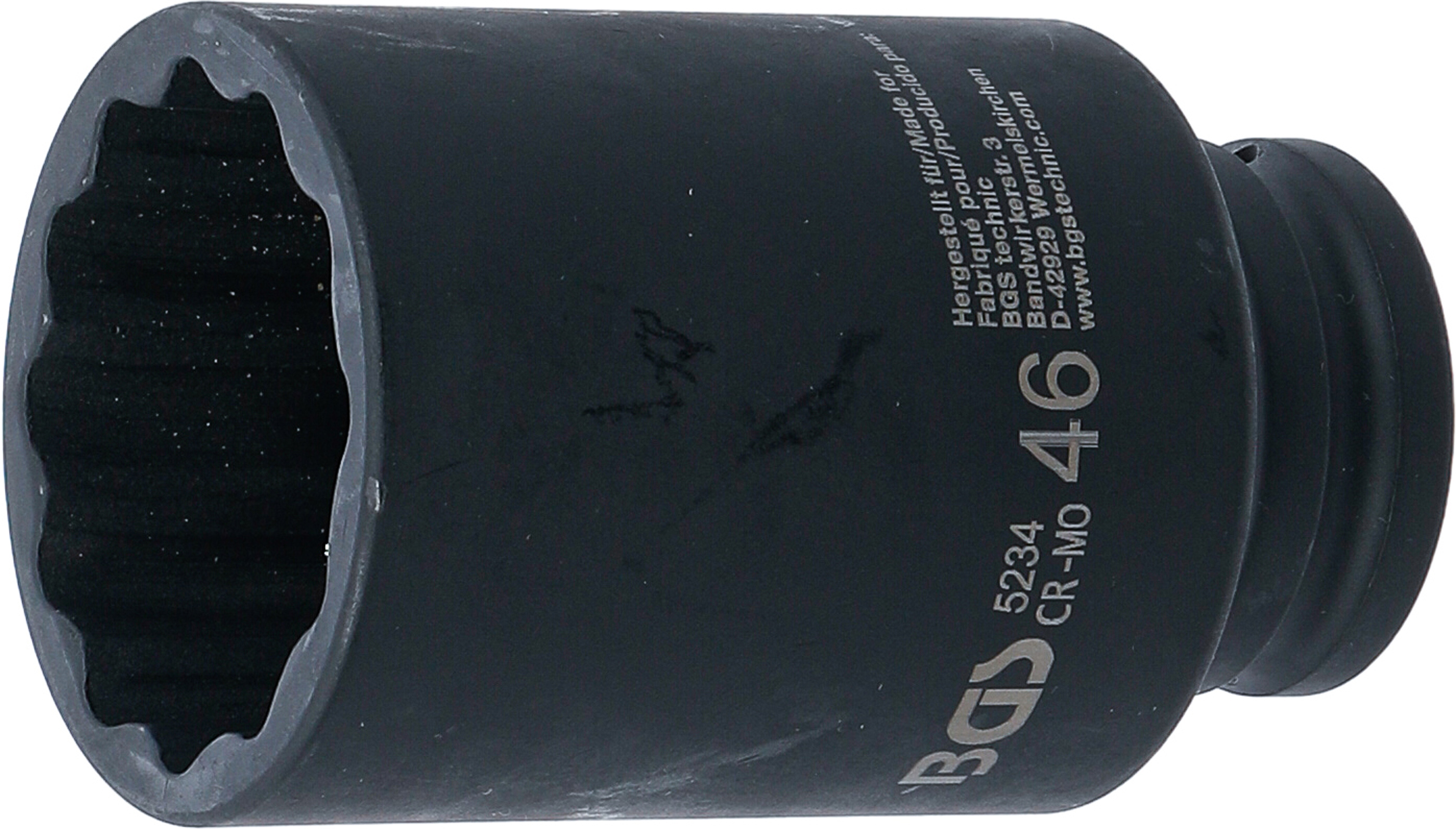 BGS 5234 Kraft-Steckschlüssel-Einsatz Zwölfkant, tief | Antrieb Innenvierkant 12,5 mm (1/2") | SW 46 mm