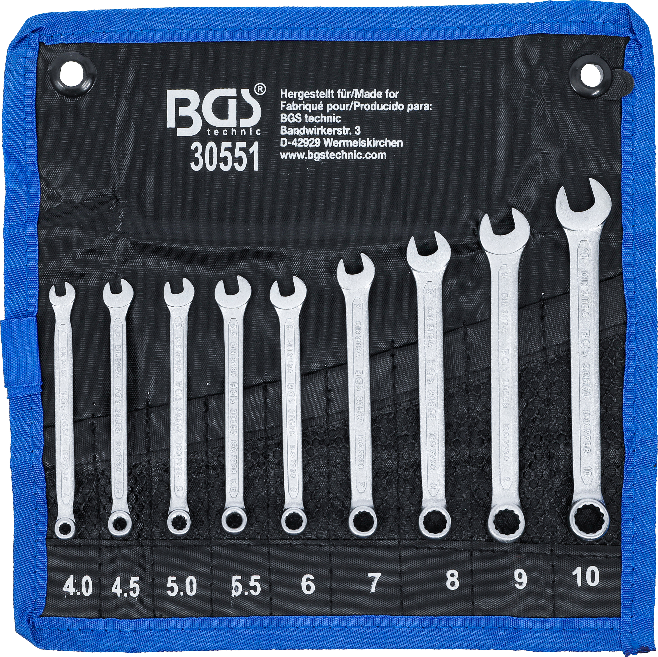 BGS 30551 Maul-Ringschlüssel-Satz | SW 4 - 10 mm | 9-tlg. BGS 30551 Maul-Ringschlüssel-Satz | SW 4 - 10 mm | 9-tlg.